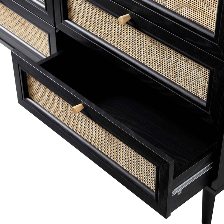 Frances Woven Rattan Chest of 6 Drawers, Black | daals