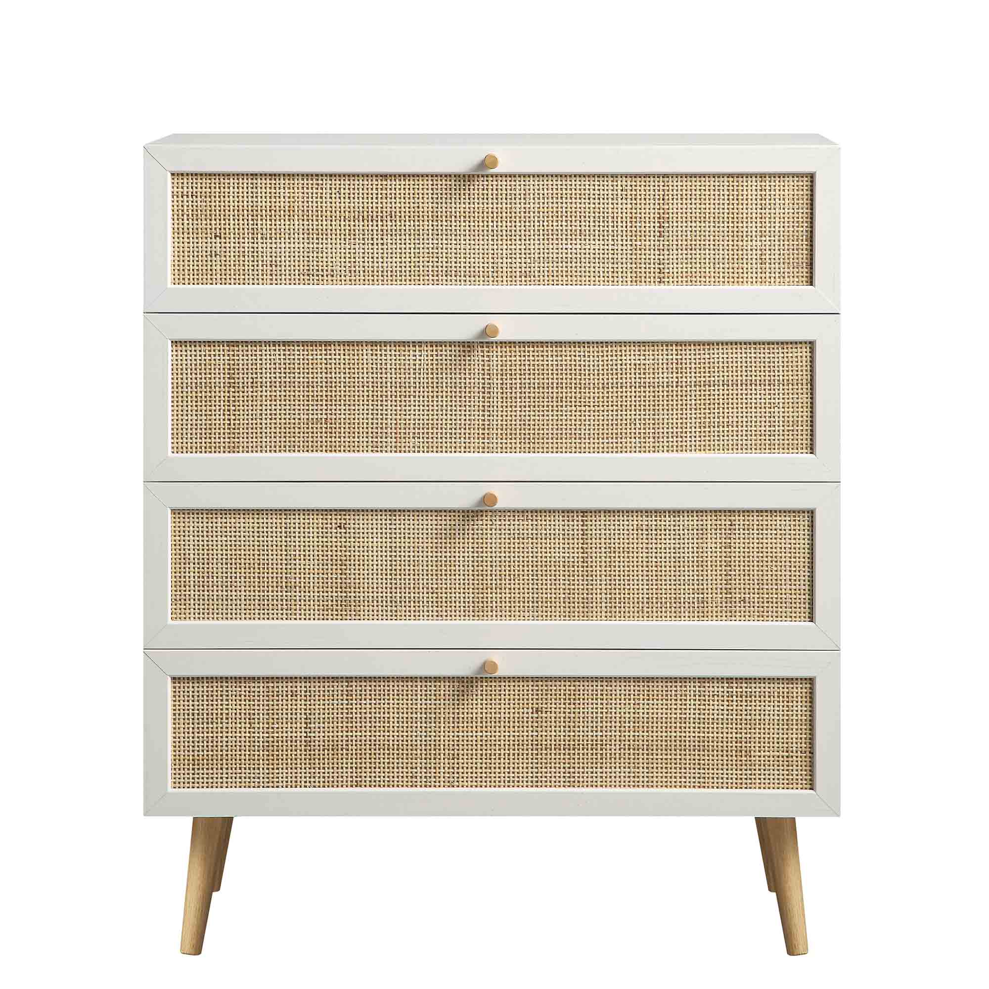 Frances Woven Rattan Tall Chest of 4 Drawers, White