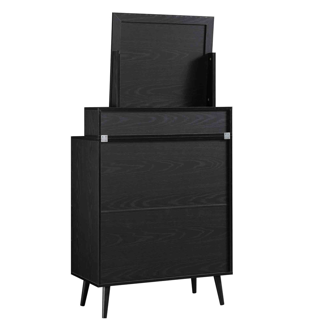 Frances Woven Rattan Tall Vanity Chest with Mirror, Black | daals