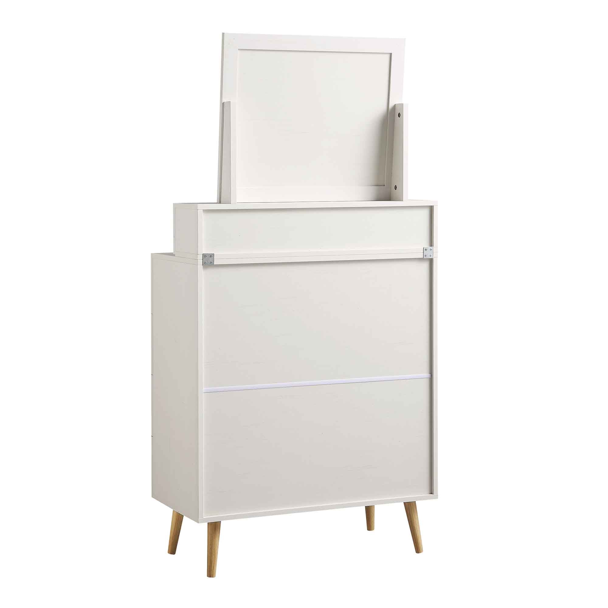 Frances Woven Rattan Tall Vanity Chest with Mirror, White