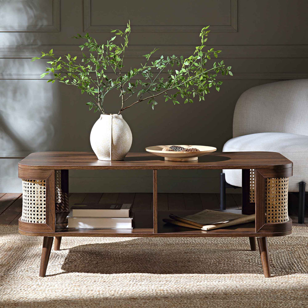 Izzy Curved Rattan Coffee Table, Walnut | daals