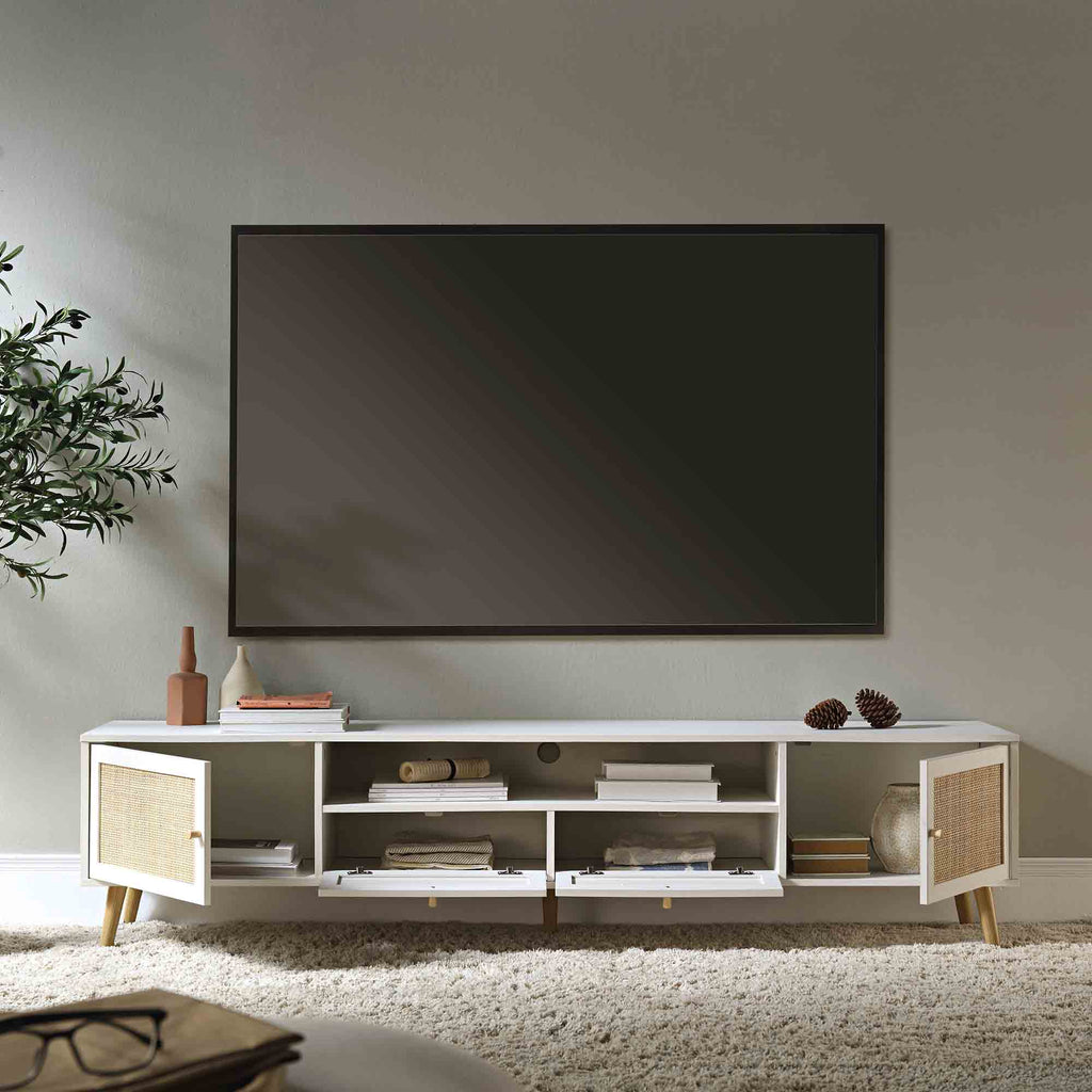 Frances Woven Rattan 200cm Wide TV Unit, White | daals