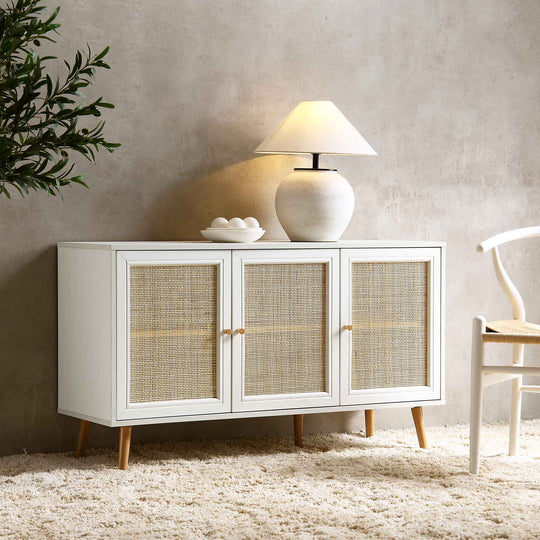 Frances Woven Rattan 3-Door Sideboard, White | daals