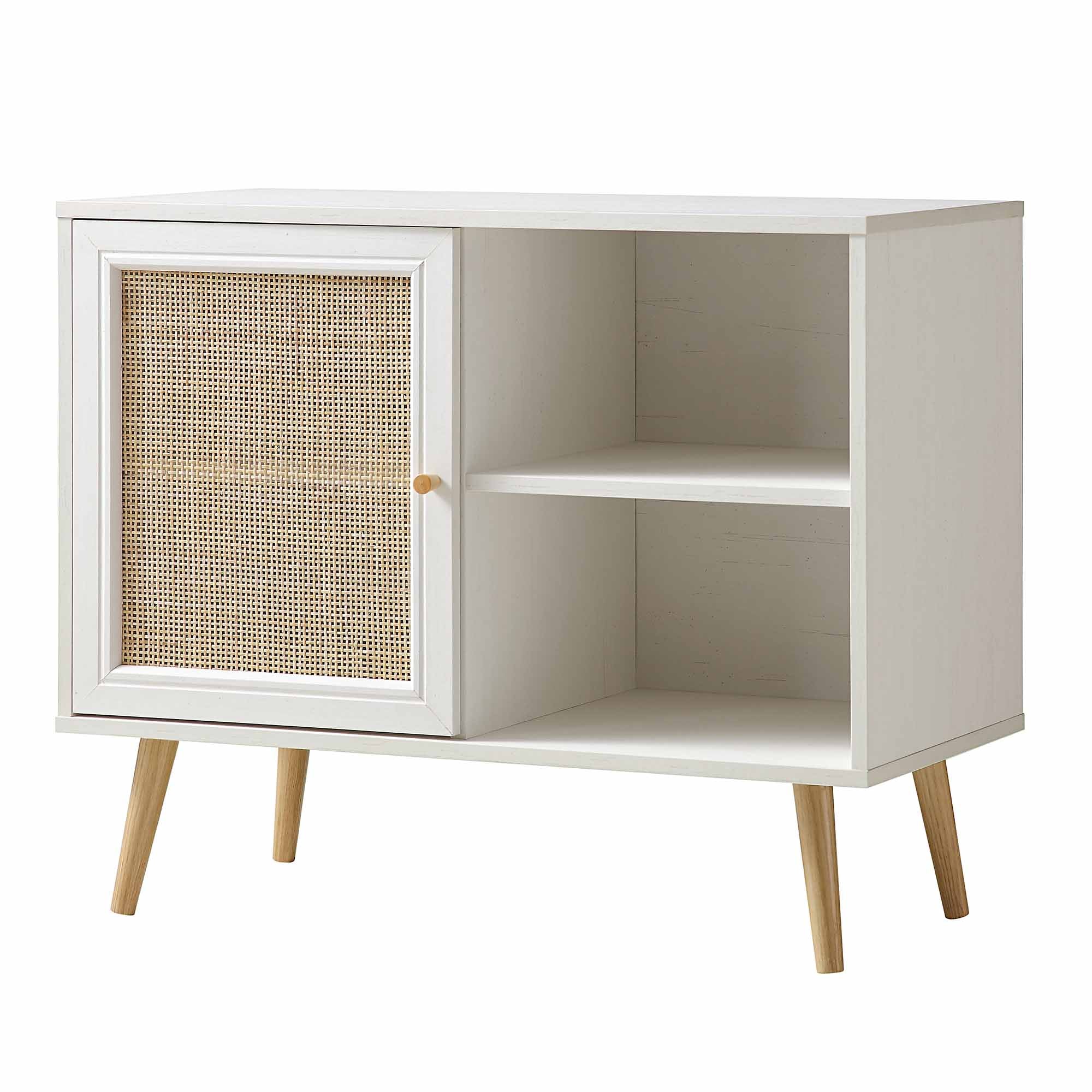 Frances Woven Rattan 1-Door Cabinet in White