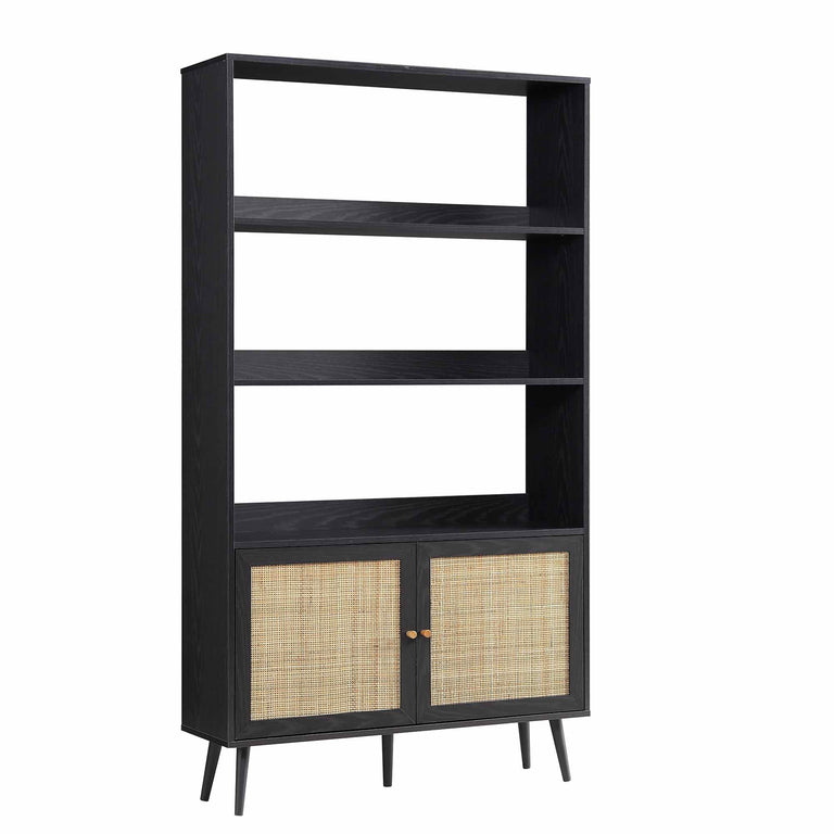 Frances Woven Rattan Bookcase with Doors, Black | daals