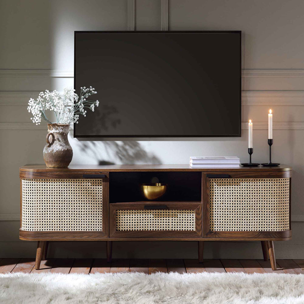 Izzy Curved Rattan 150cm TV Unit, Walnut | daals