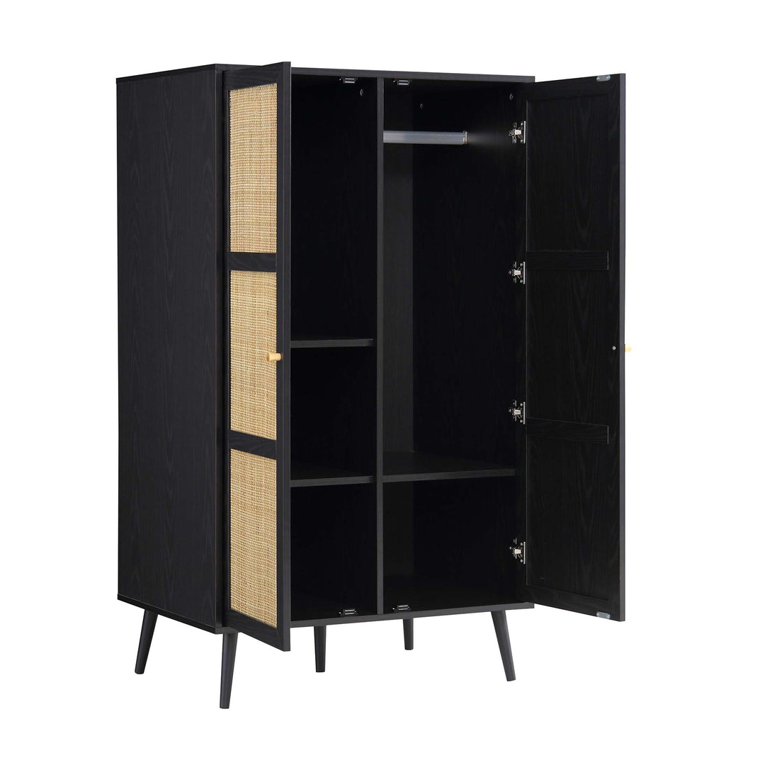 Frances Woven Rattan Compact Double Wardrobe, Black | daals