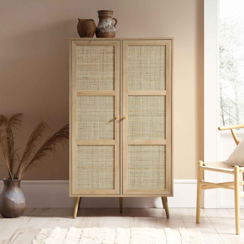 Frances Woven Rattan Compact Double Wardrobe, Natural | daals