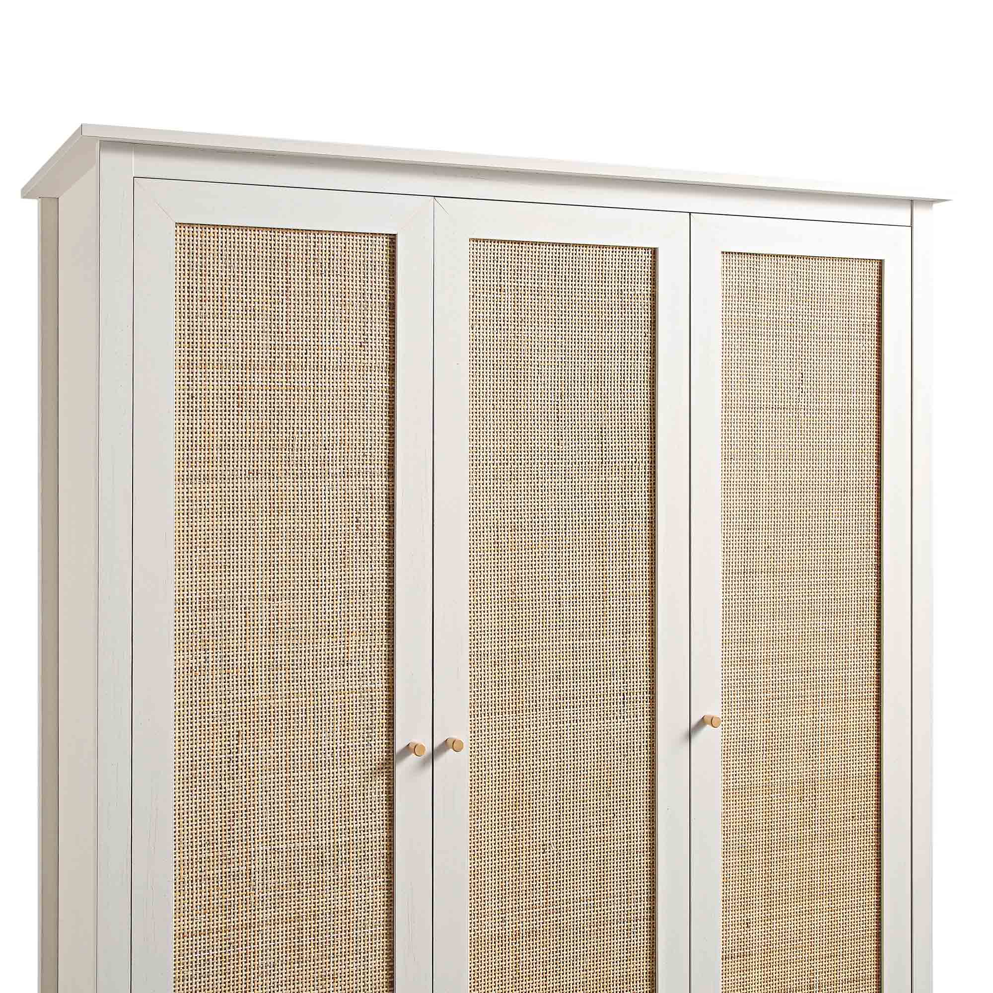 Frances Rattan Triple Wardrobe with 2 Drawers, White