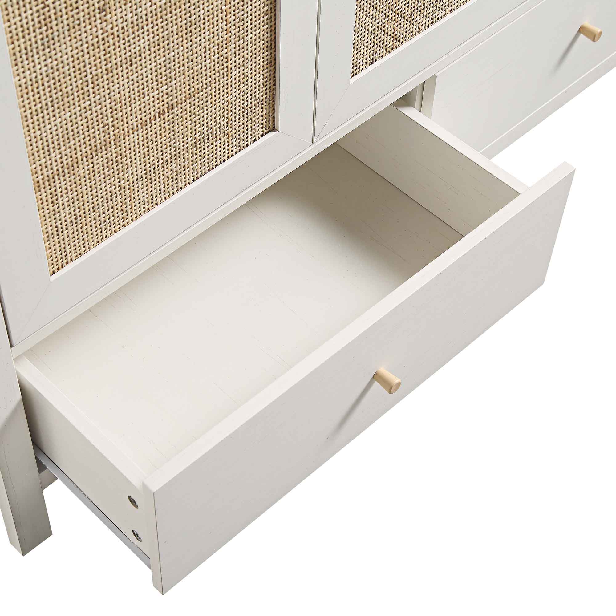 Frances Rattan Triple Wardrobe with 2 Drawers, White