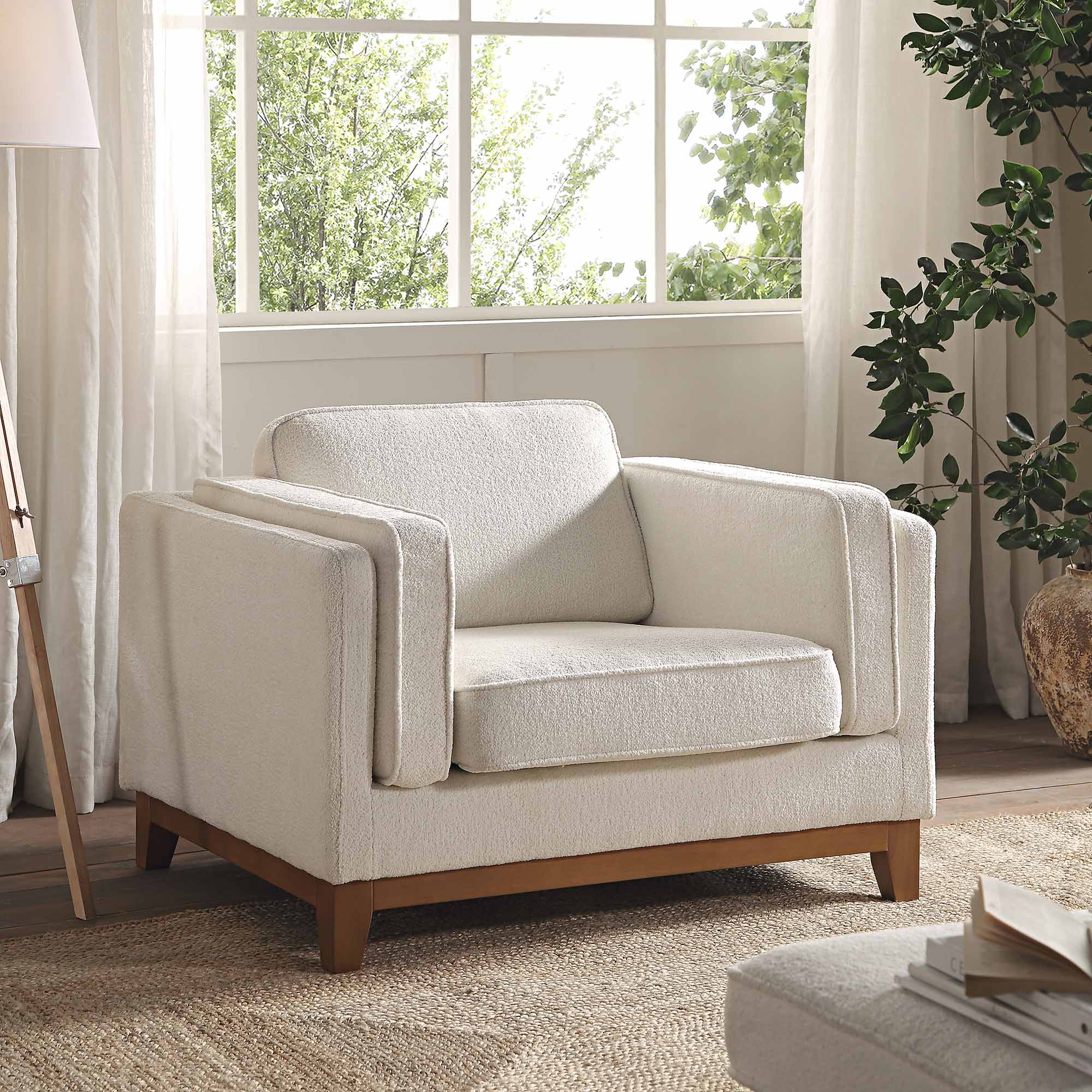 Dipley Beige Boucle Fabric Sofa, 1-Seater