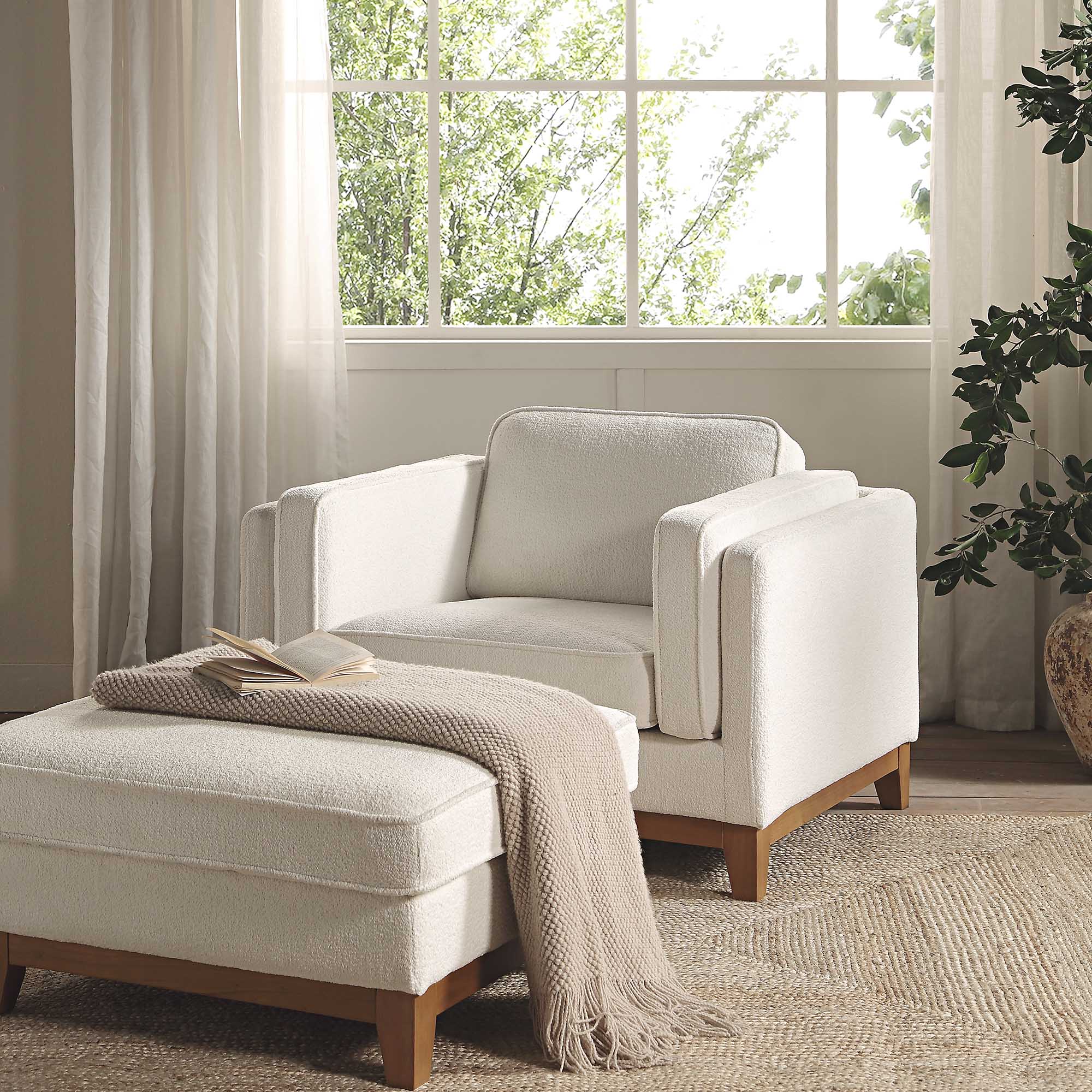 Dipley Beige Boucle Fabric Sofa, 1-Seater