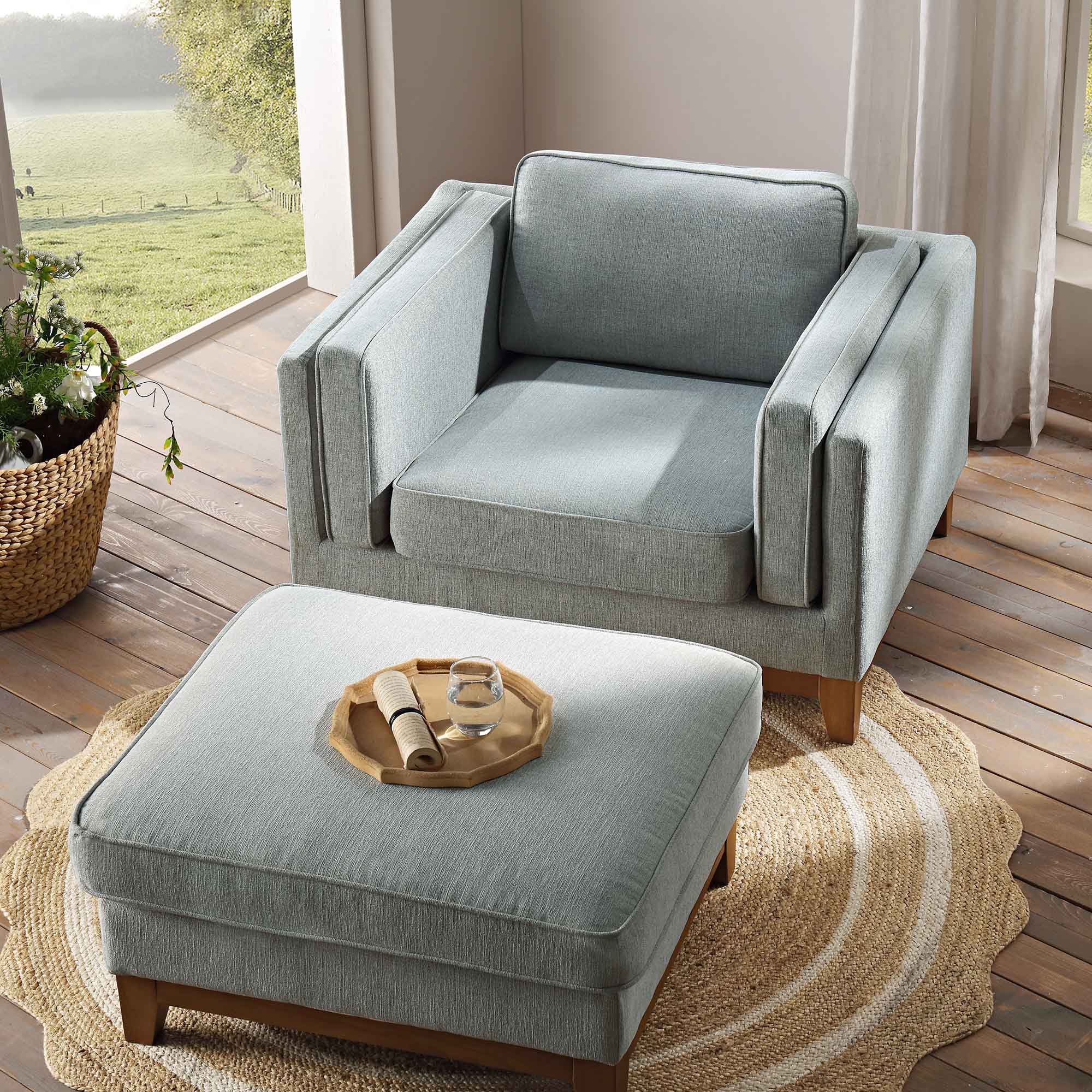 Dipley Sage Fabric Sofa, 1-Seater