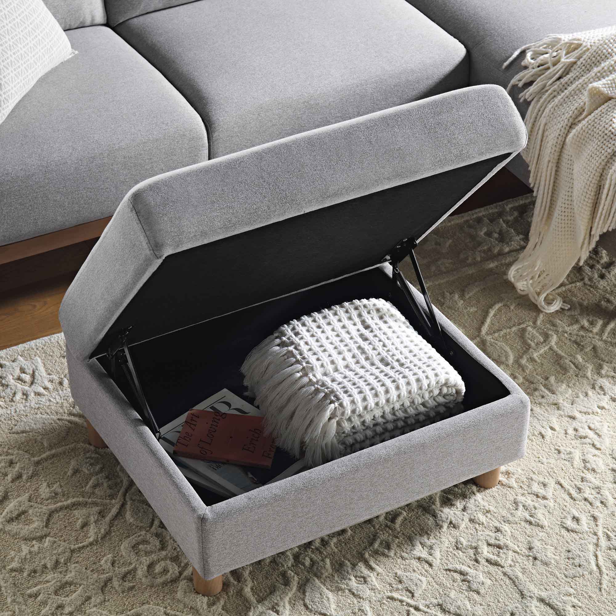 Timber Grey Marl Fabric Storage Ottoman