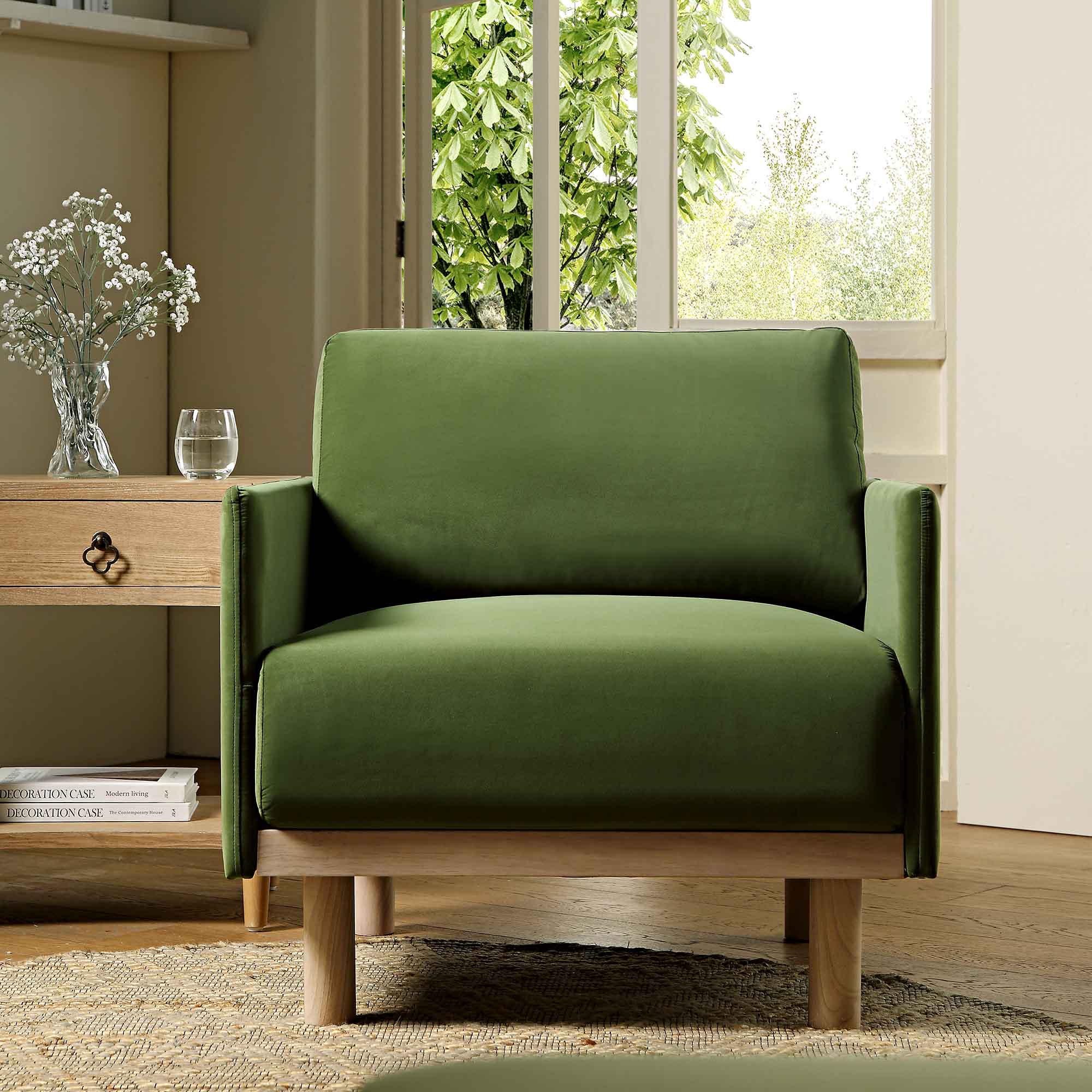 Timber Fern Green Velvet Armchair