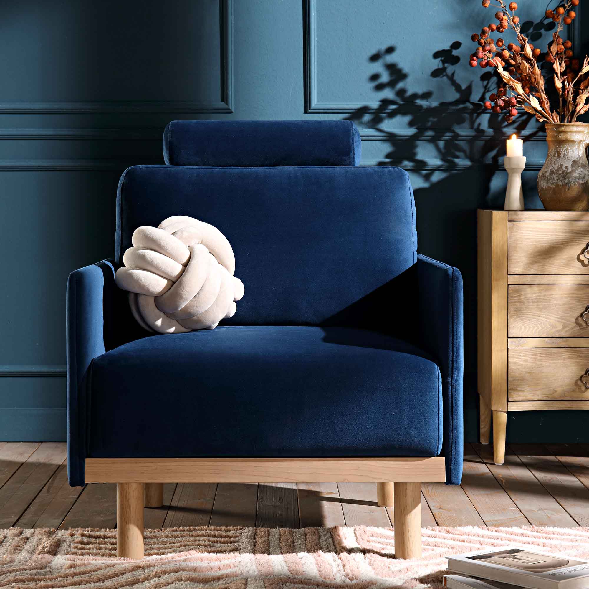 Timber Navy Blue Velvet Armchair