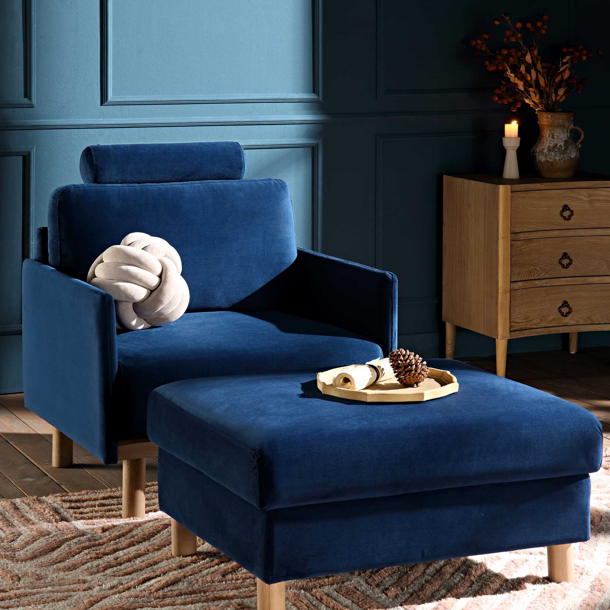 Timber Navy Blue Velvet Armchair