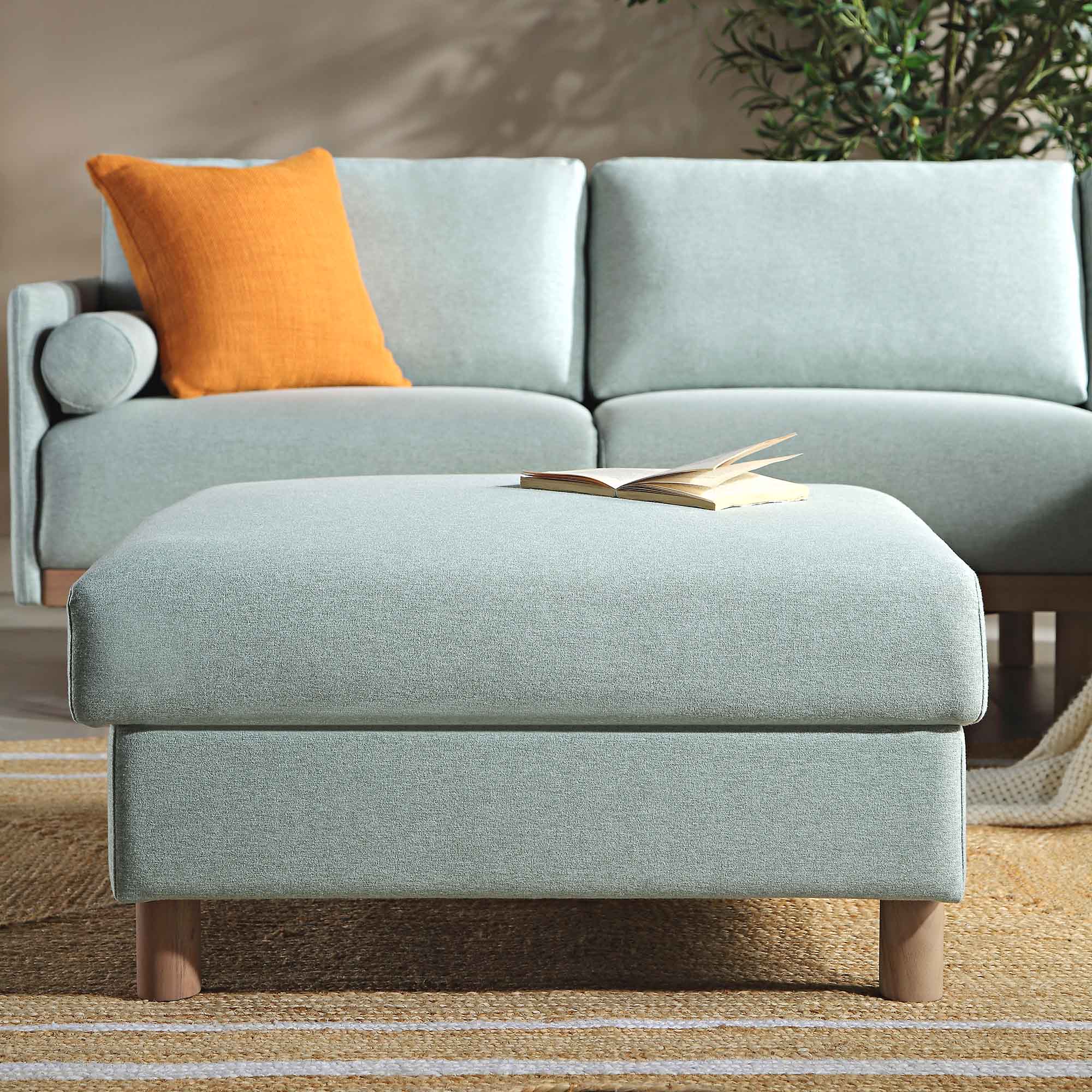 Timber Sage Green Fabric Storage Ottoman