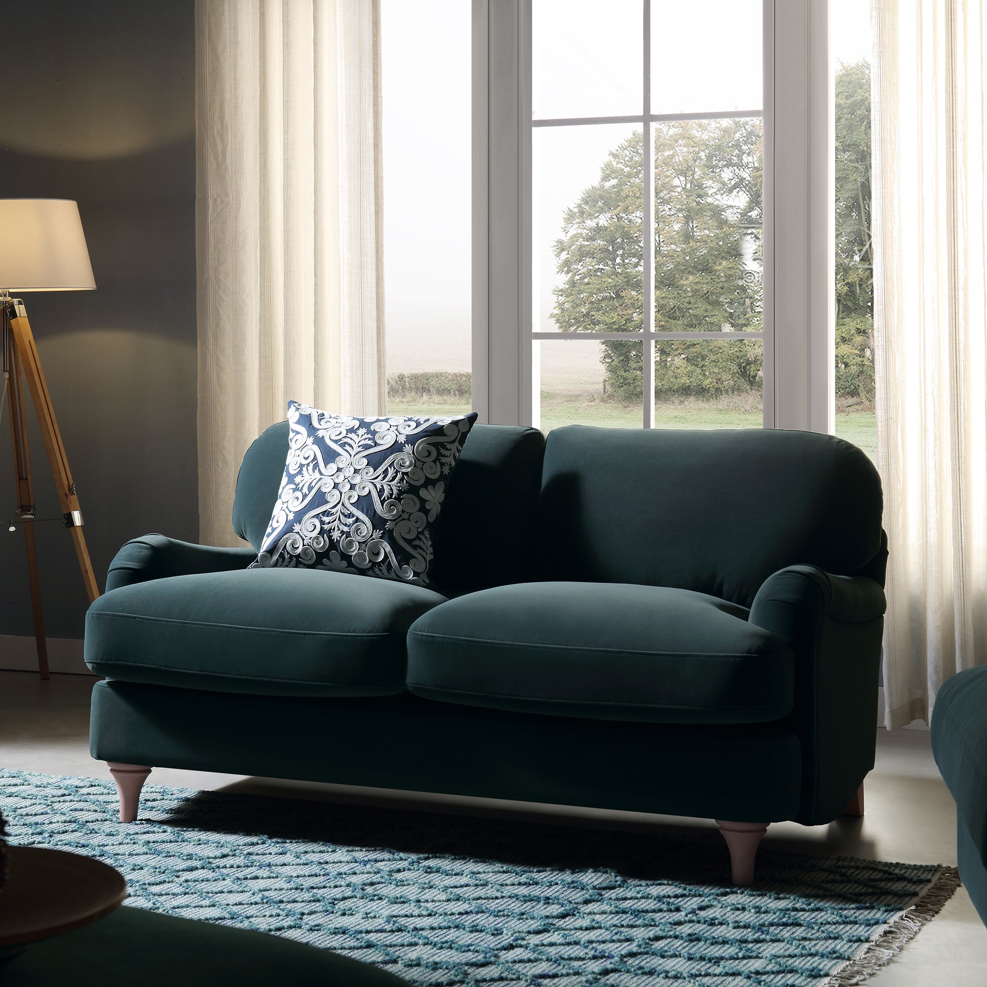 Daphnis Aegean Blue Velvet Sofa, 2-Seater