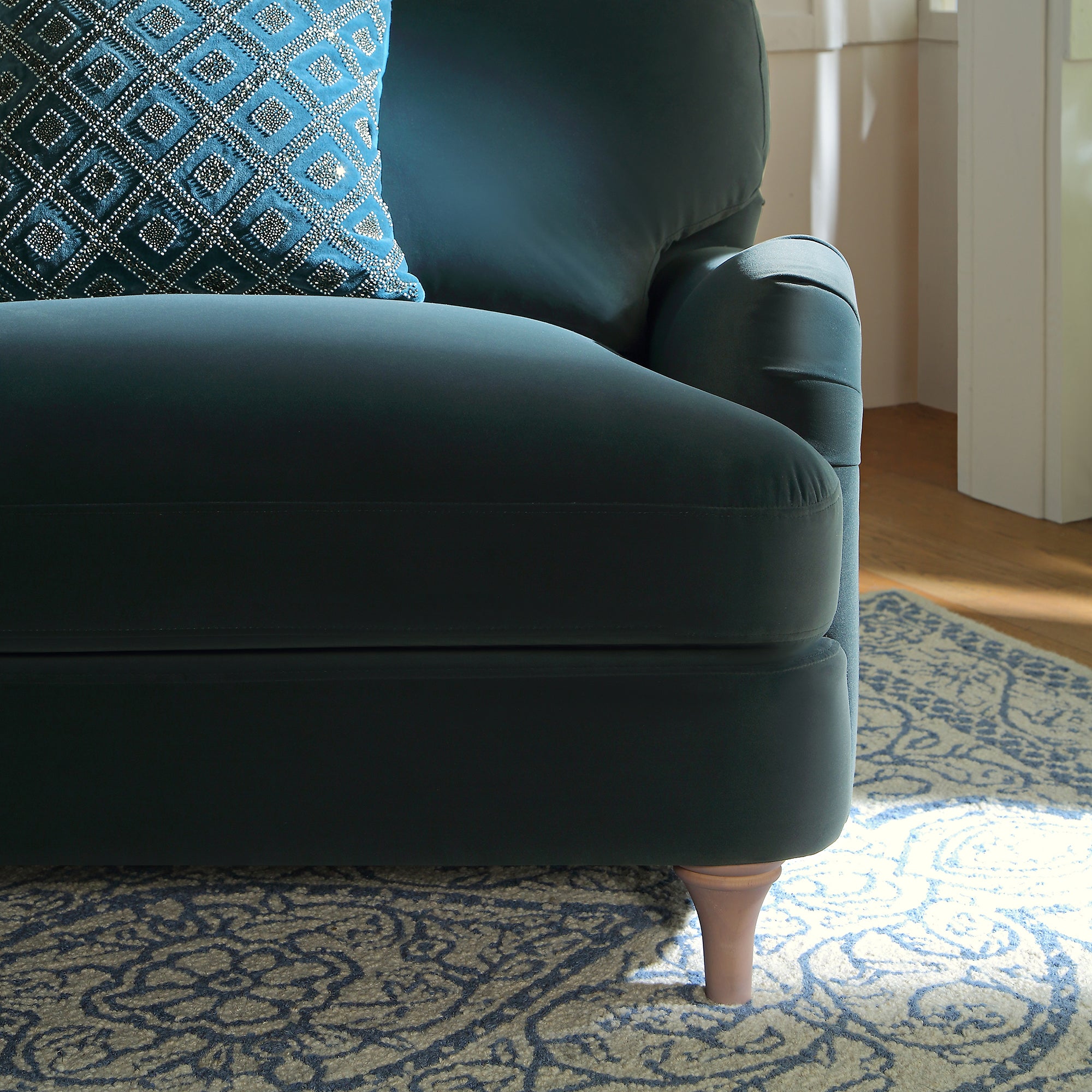 Daphnis Aegean Blue Velvet Sofa, Loveseat