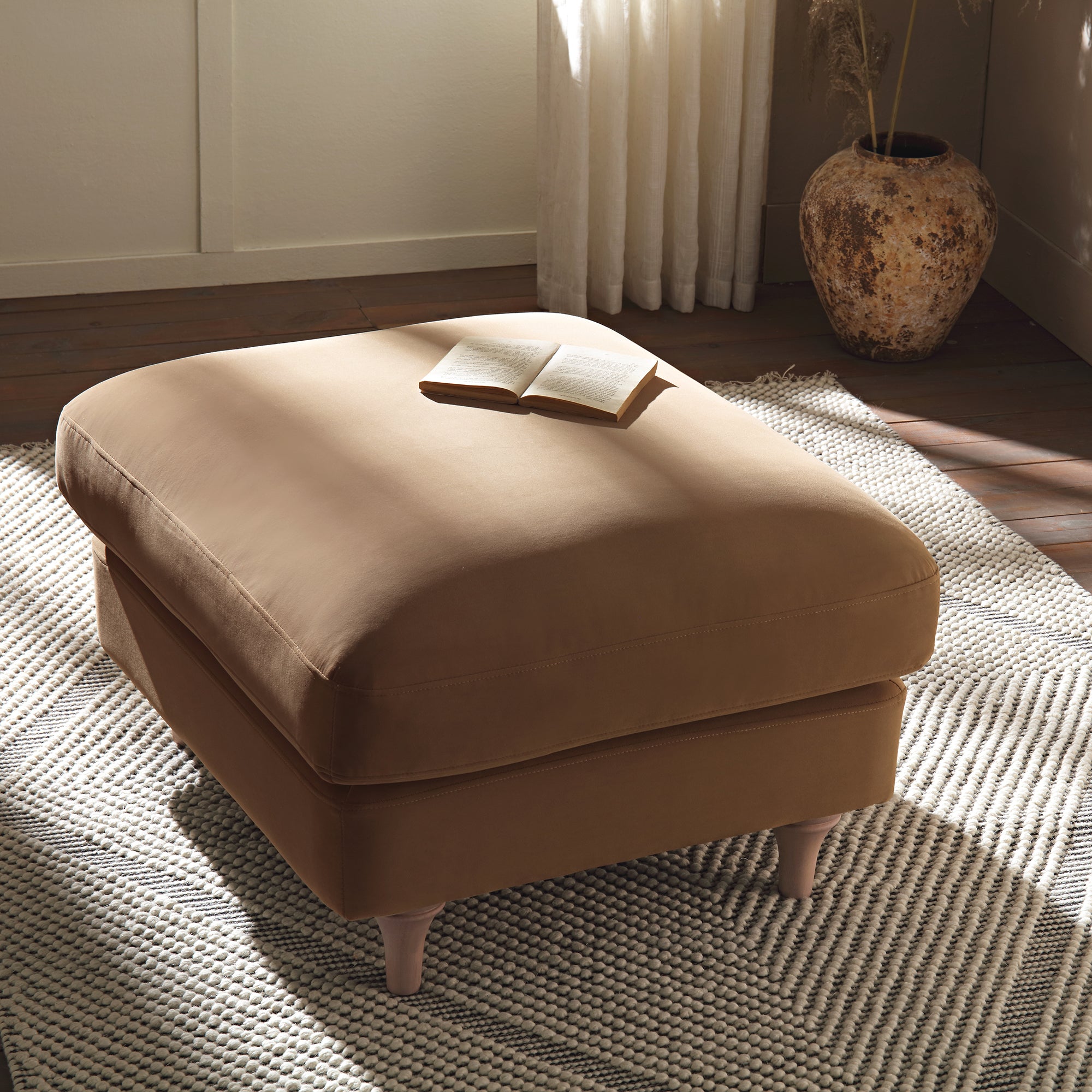 Daphnis Camel Velvet Sofa, Footstool