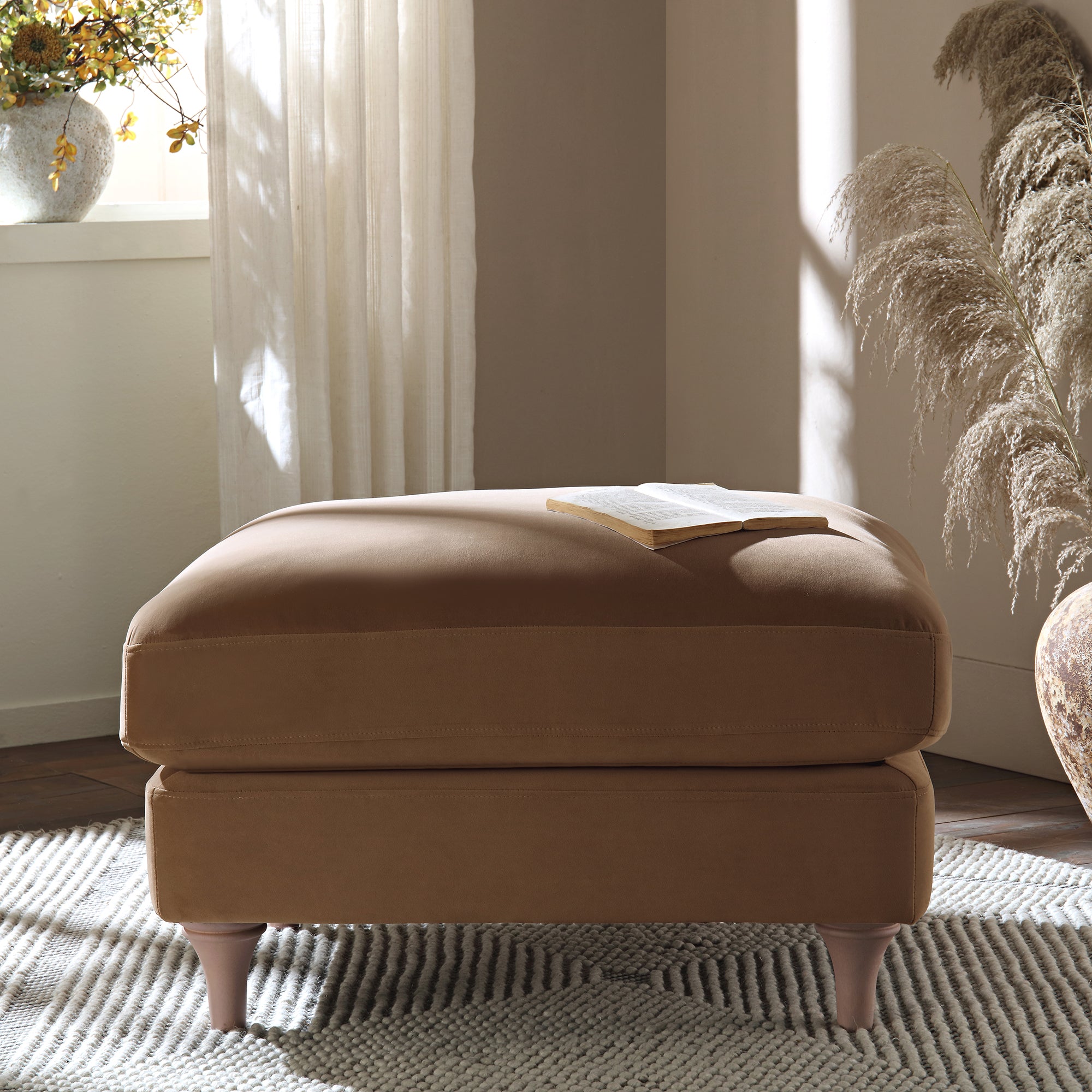 Daphnis Camel Velvet Sofa, Footstool