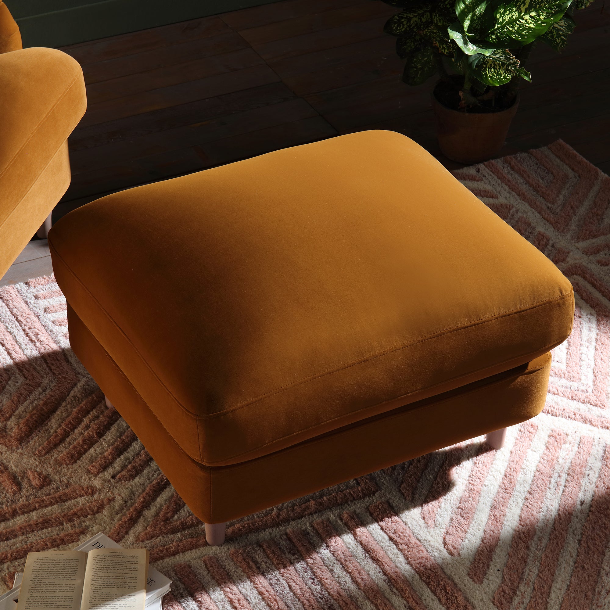 Daphnis Cinnamon Velvet Sofa, Footstool