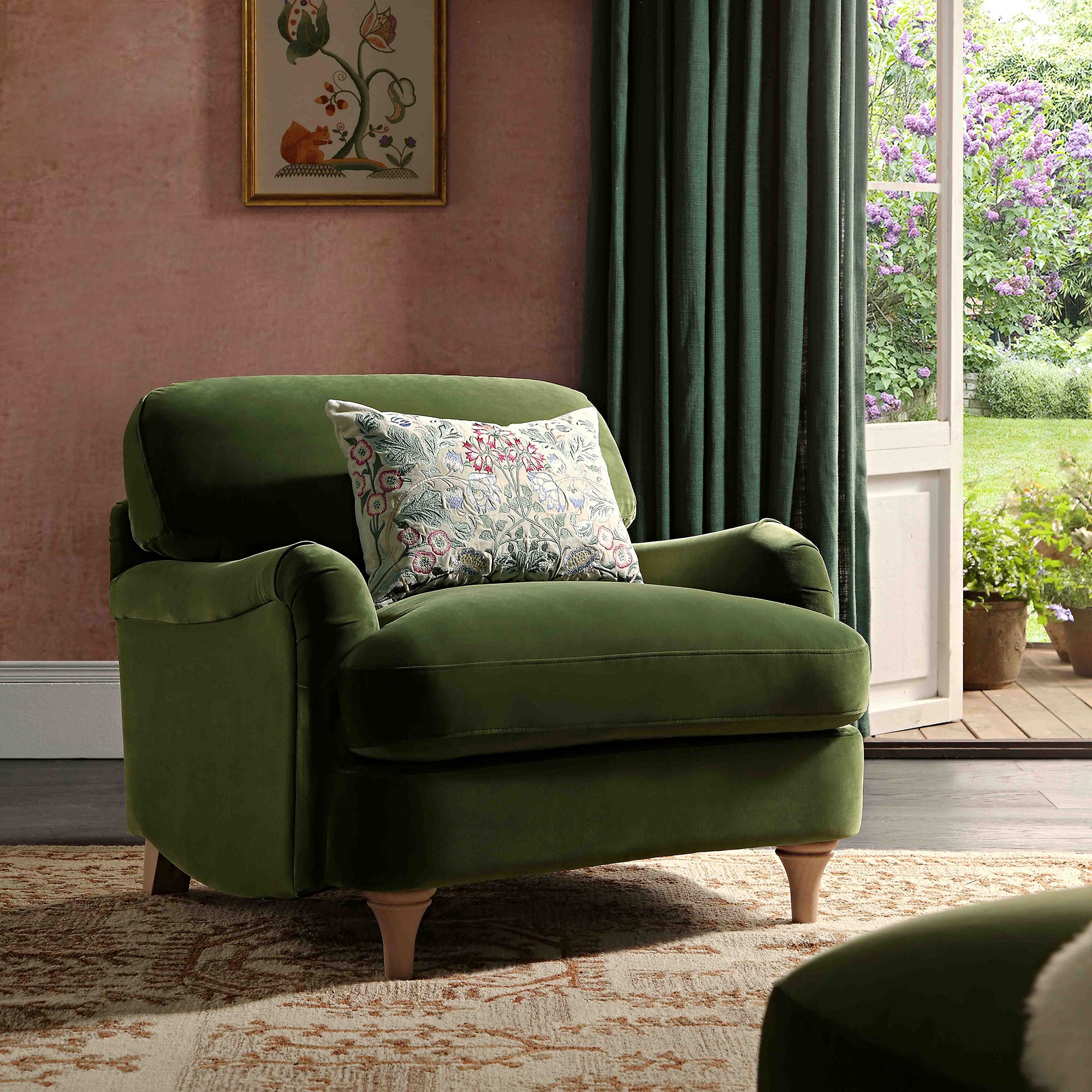 Daphnis Fern Green Velvet Sofa, 1-Seater