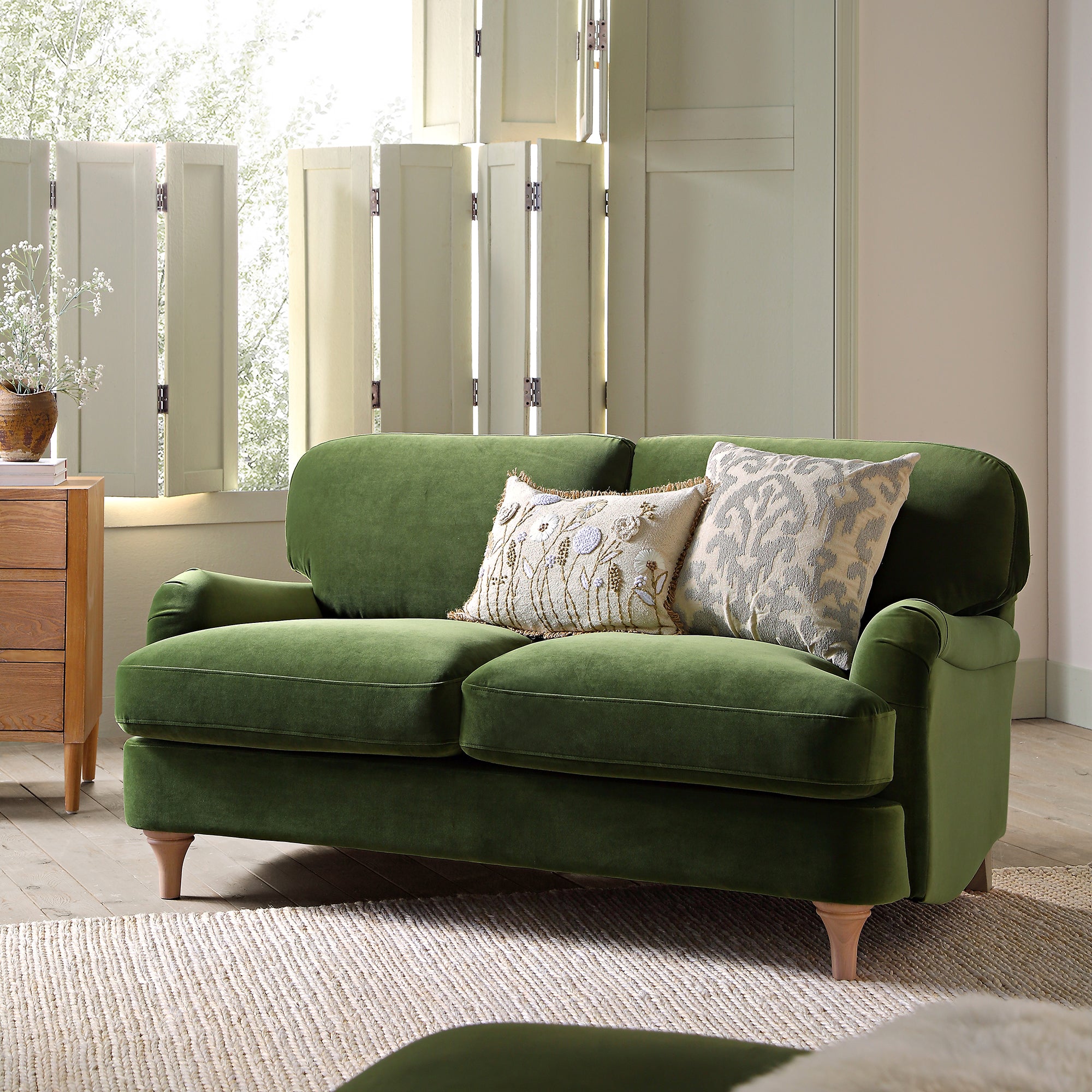 Daphnis Fern Green Velvet Sofa, 2-Seater