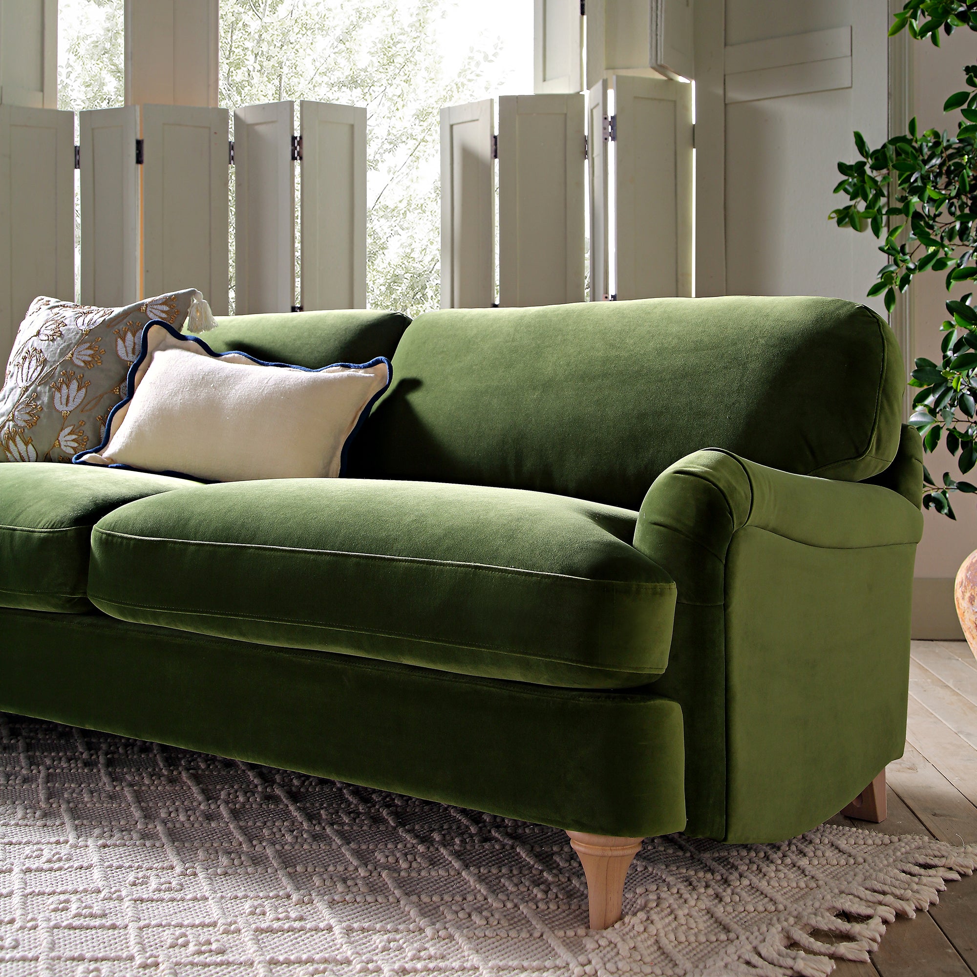 Daphnis Fern Green Velvet Sofa, 3-Seater