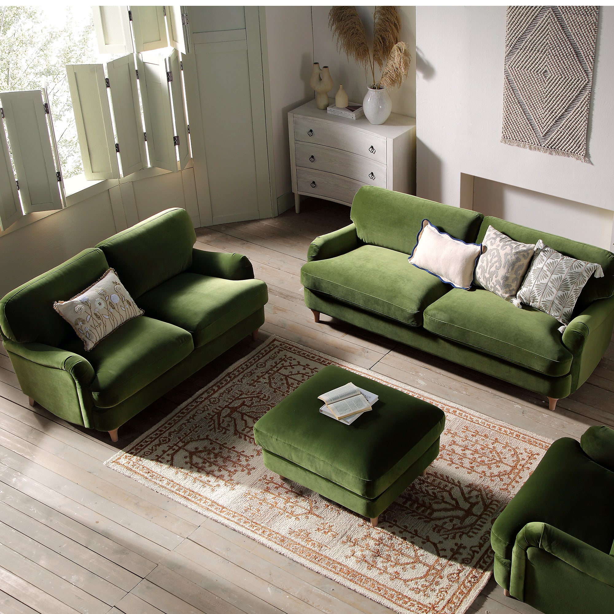 Daphnis Fern Green Velvet Sofa, 2-Seater