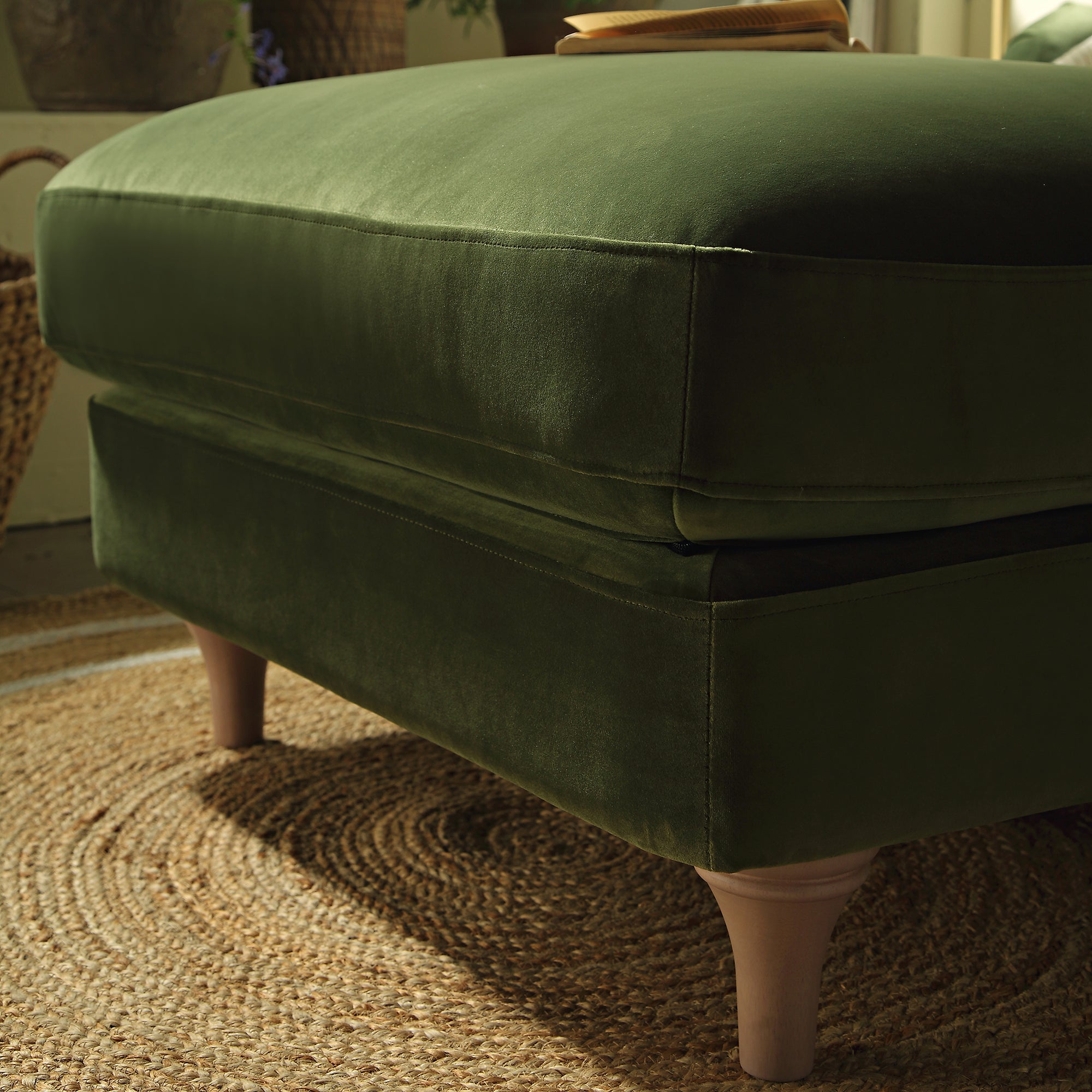 Daphnis Fern Green Velvet Sofa, Footstool