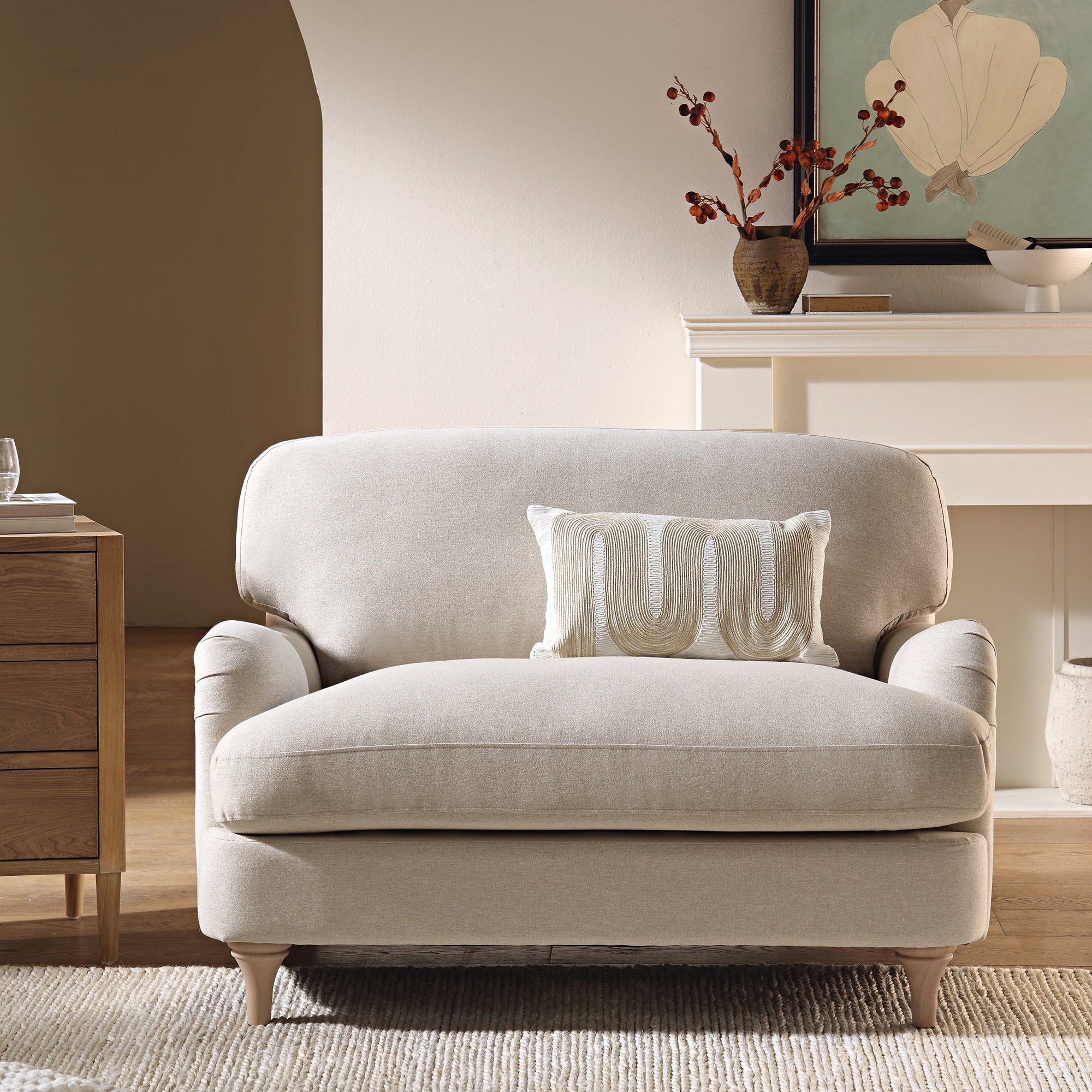 Daphnis Oatmeal Fabric Sofa, Loveseat