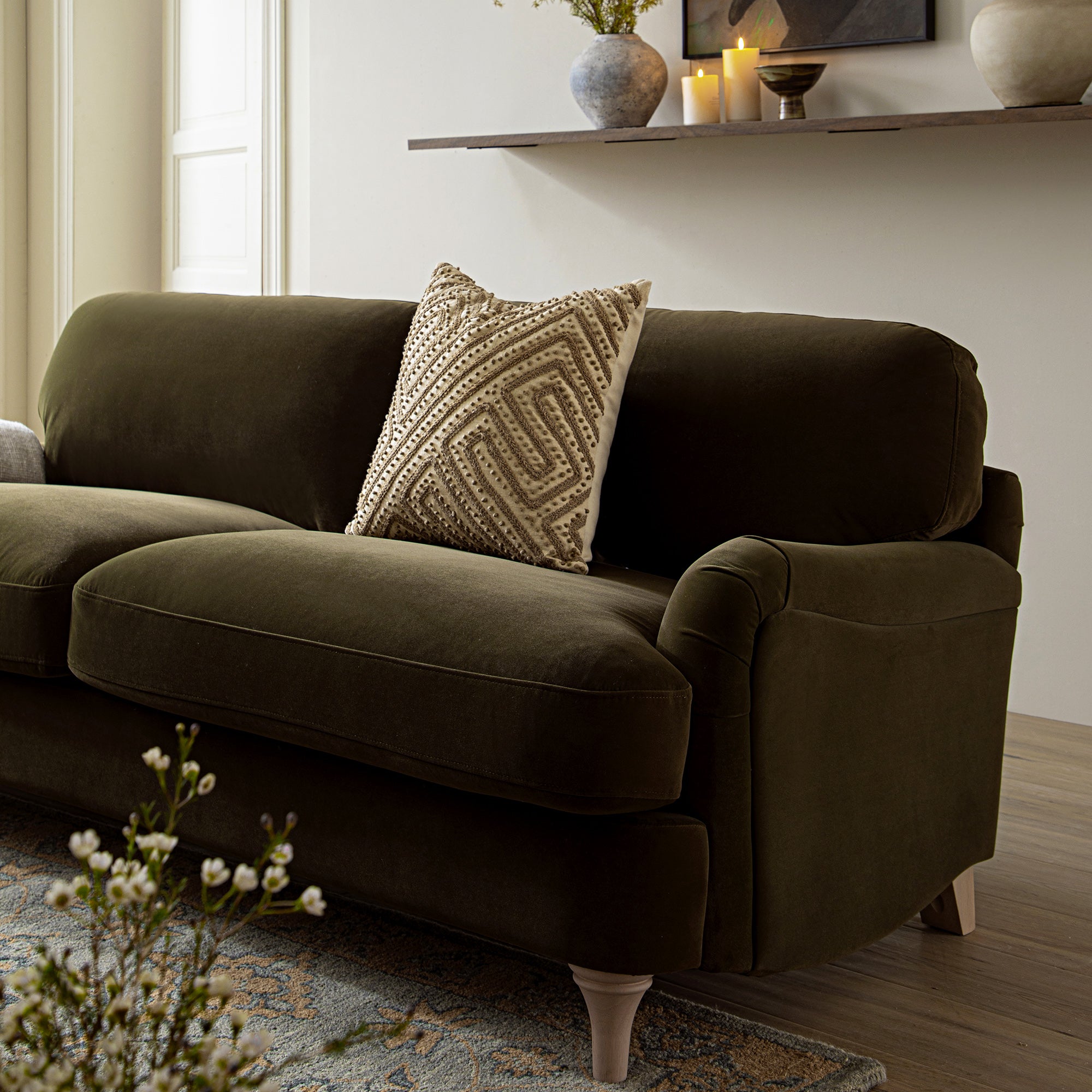 Daphnis Seaweed Velvet Sofa, 3-Seater