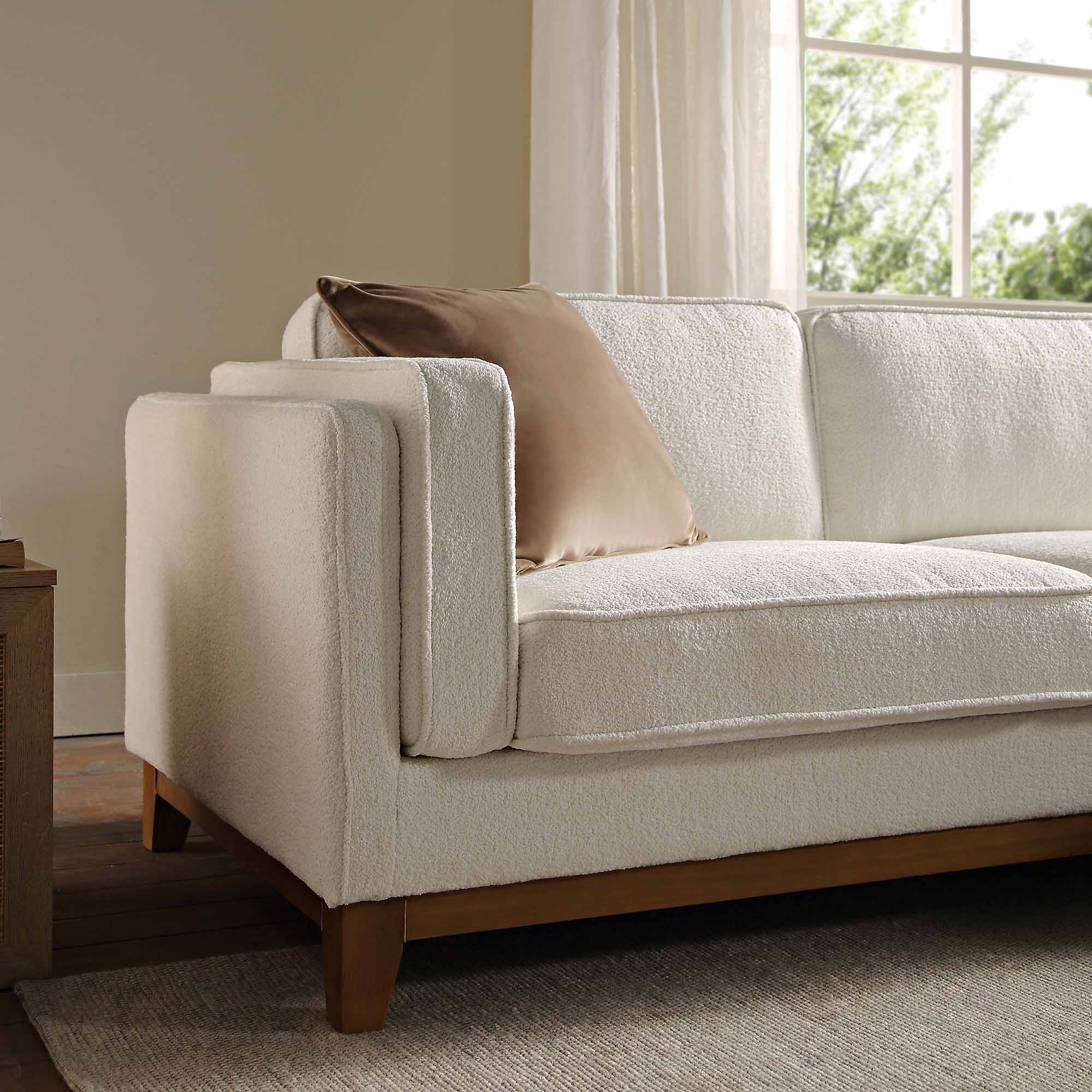 Dipley Beige Boucle Fabric Sofa, Grande Chaise Sofa Right Hand