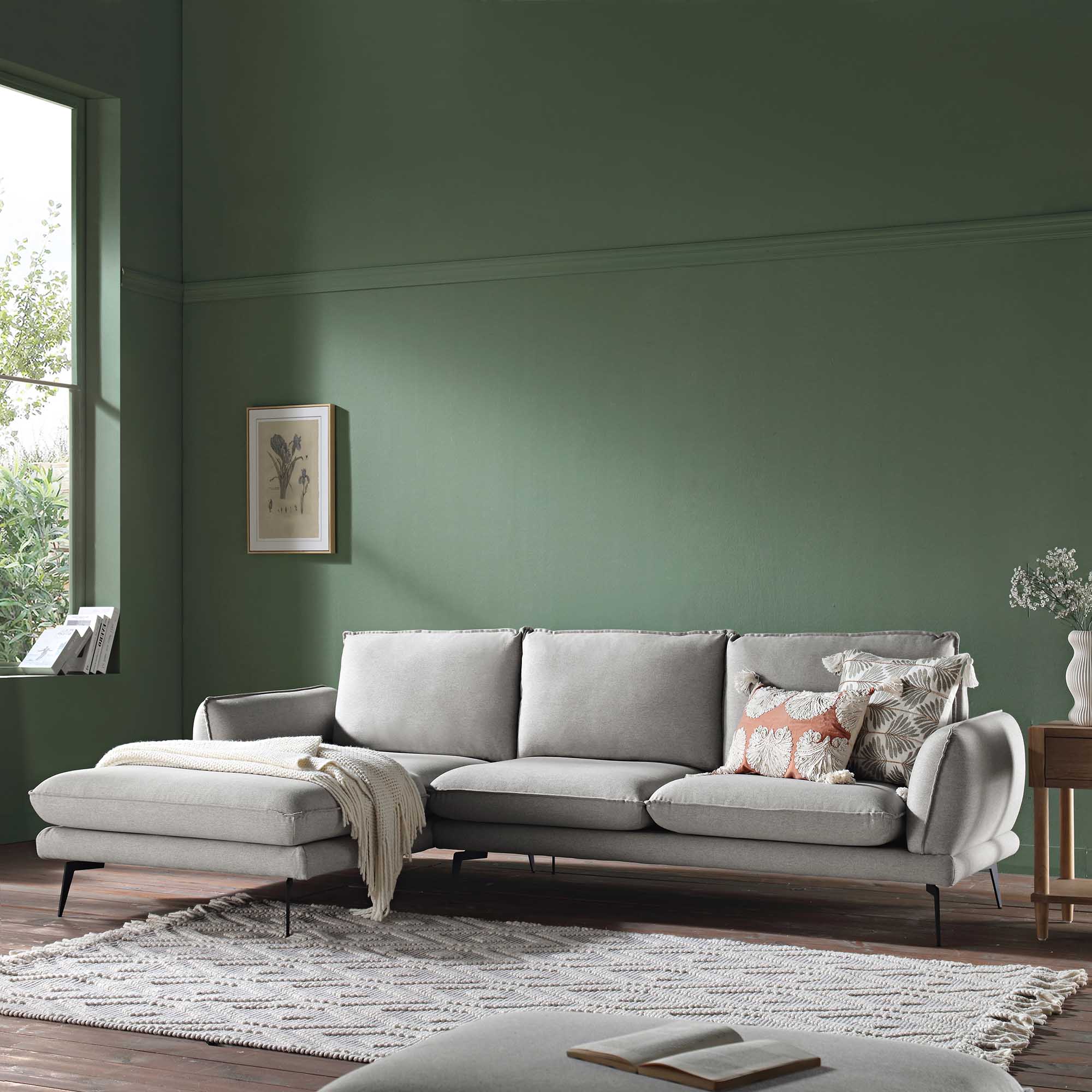 Obriel Grey Marl Fabric Sofa, Grande Chaise Sofa Left Hand