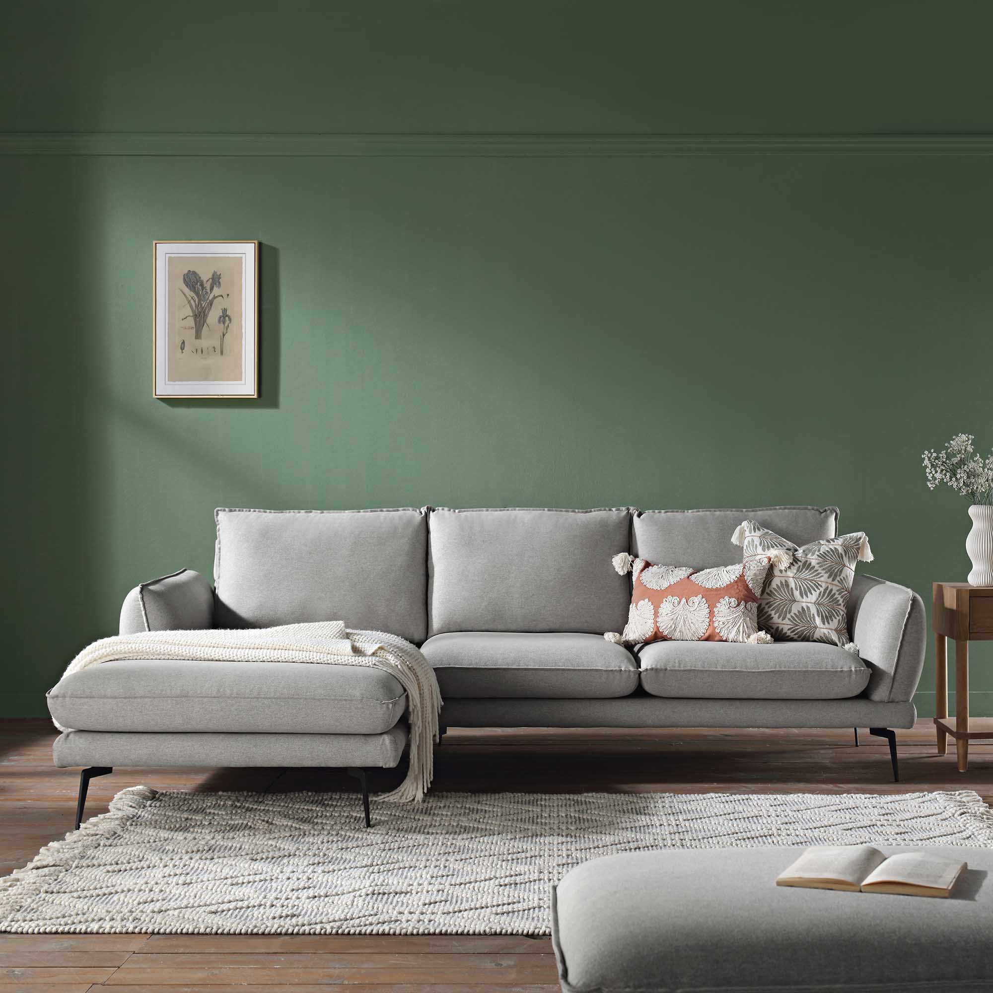 Obriel Grey Marl Fabric Sofa, Grande Chaise Sofa Left Hand