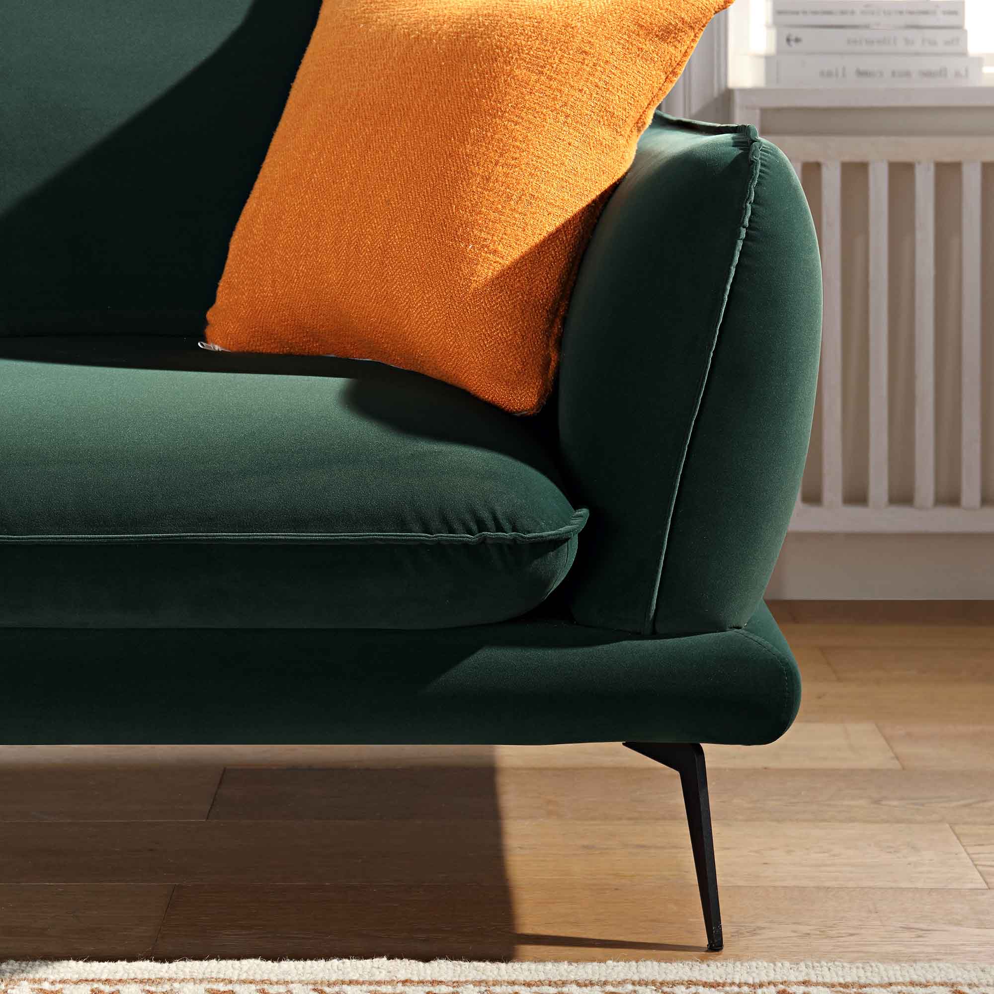 Obriel Forest Green Velvet Sofa, Grande Chaise Sofa Left Hand