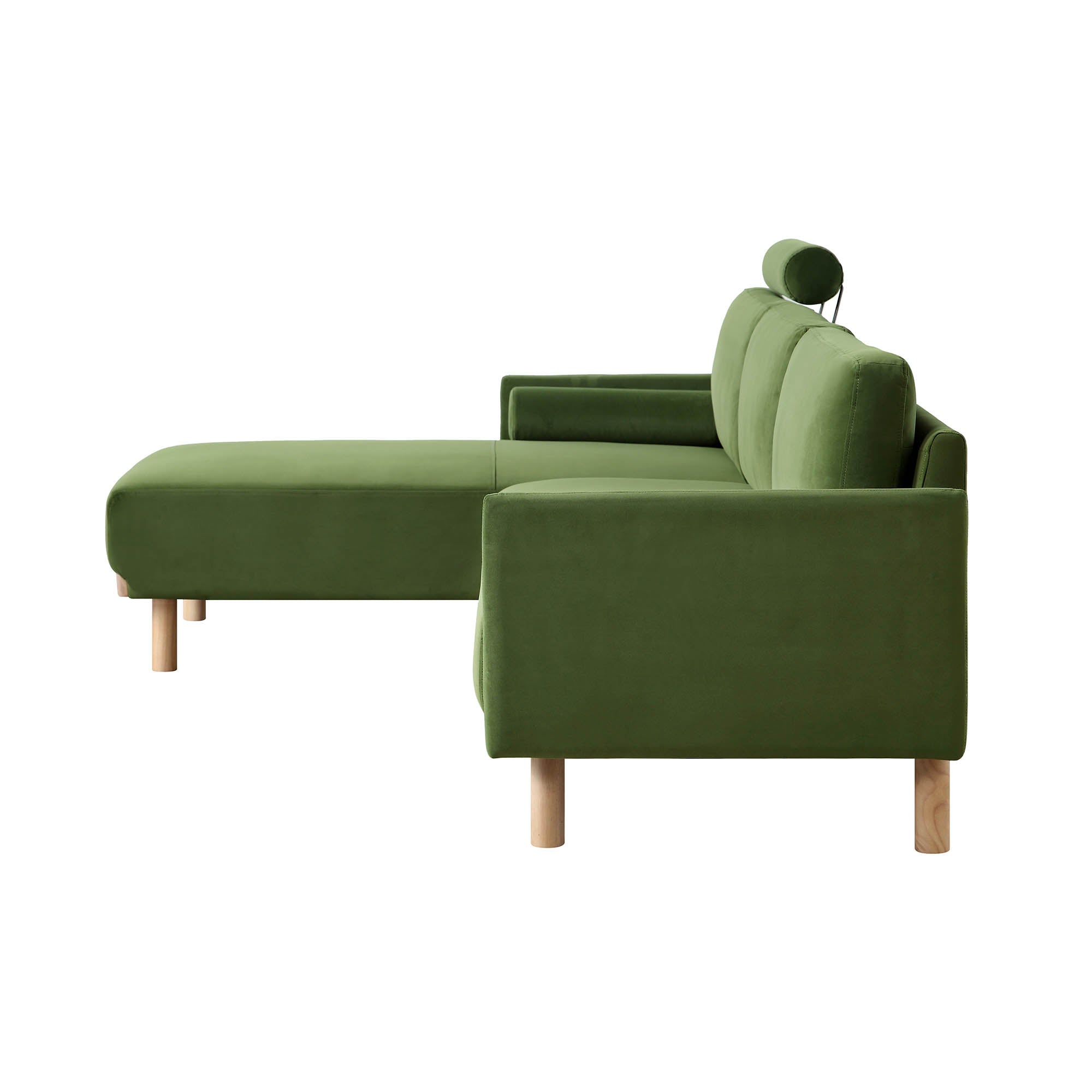 Timber Fern Green Velvet Sofa, Large 3-Seater Chaise Sofa Left Hand