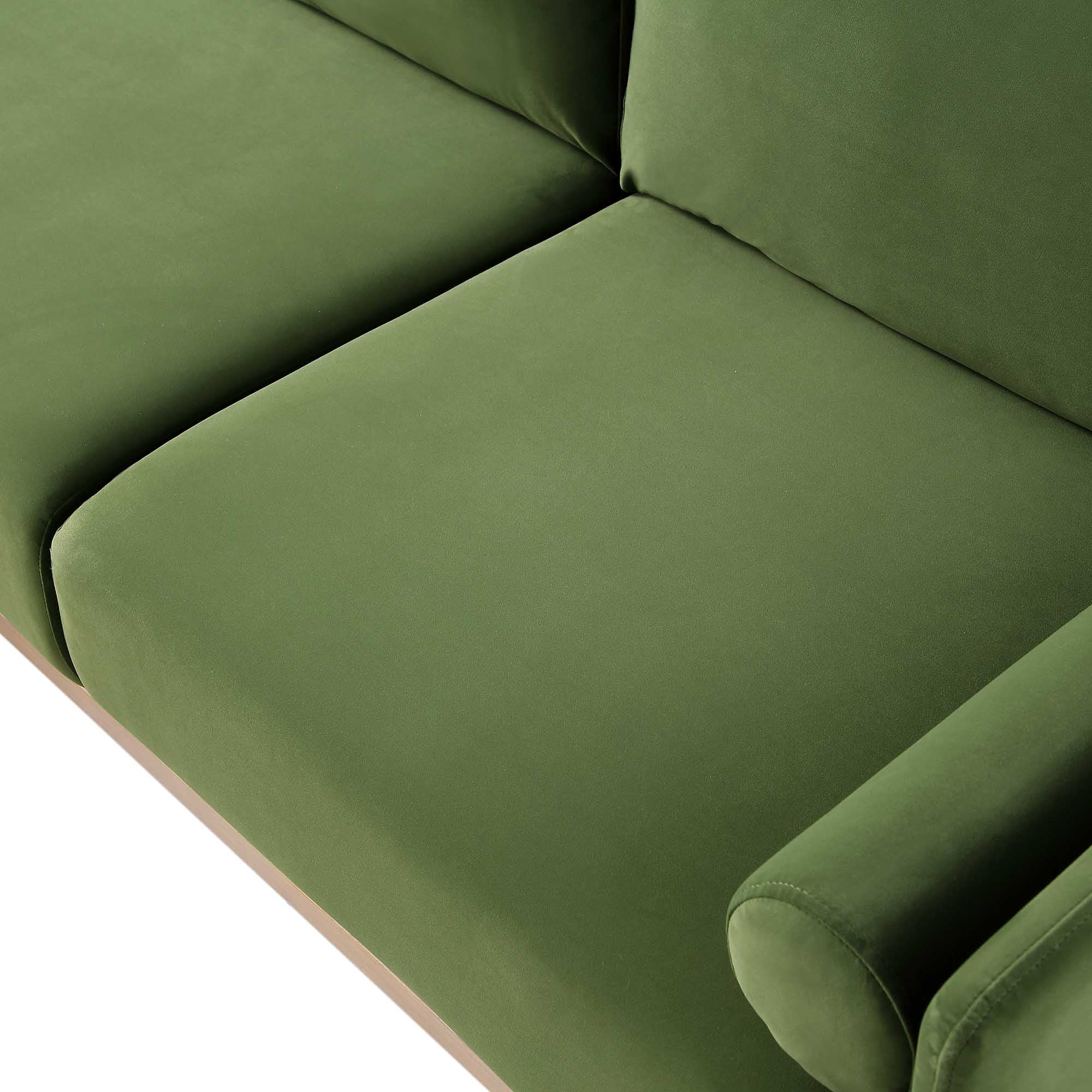 Timber Fern Green Velvet Sofa, Large 3-Seater Chaise Sofa Left Hand