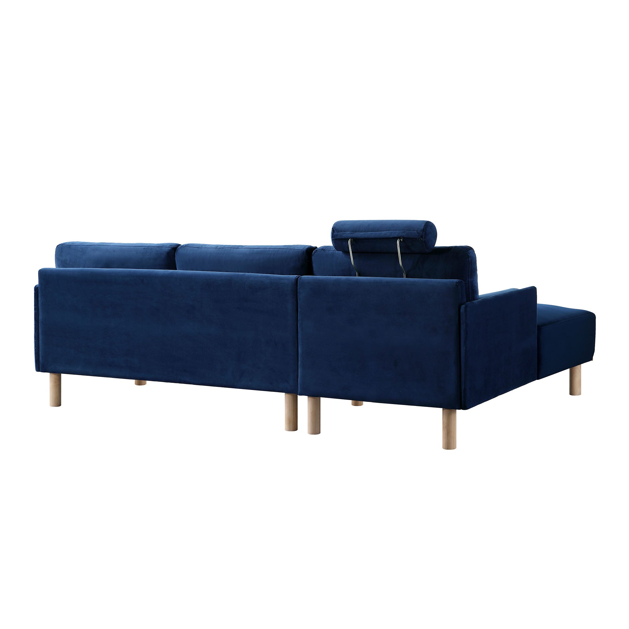 Timber Navy Blue Velvet Sofa, Large 3-Seater Chaise Sofa Left Hand