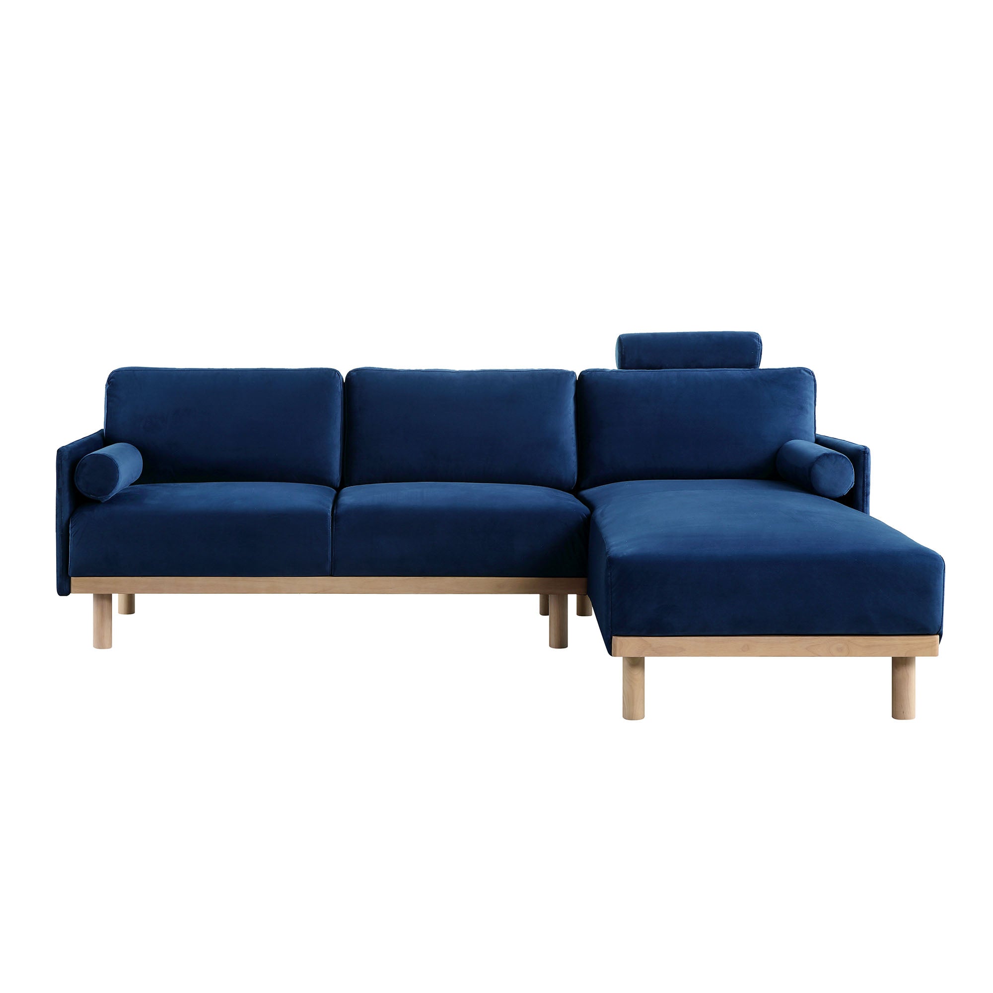 Timber Navy Blue Velvet Sofa, Large 3-Seater Chaise Sofa Right Hand