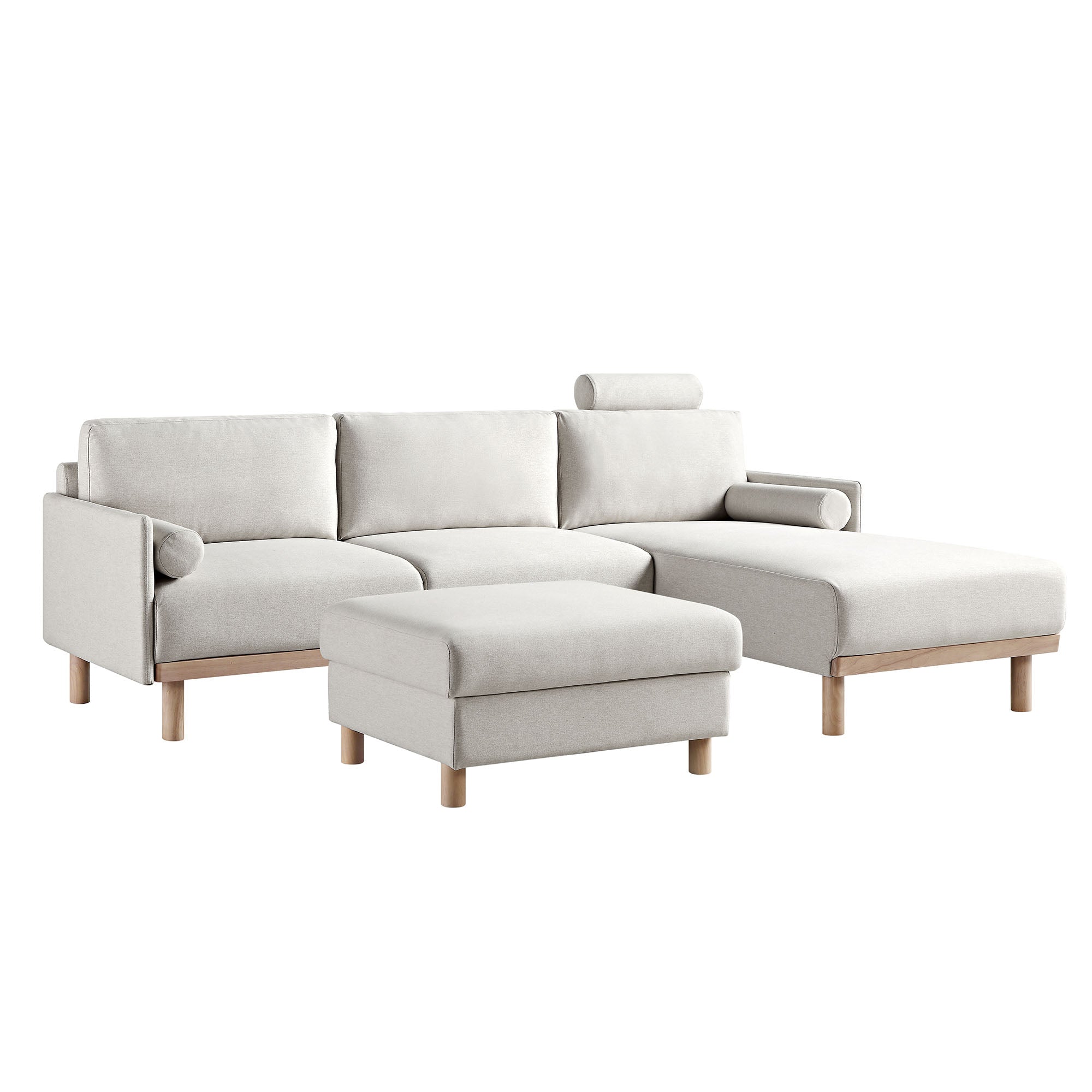 Timber Oatmeal Fabric Sofa, Large 3-Seater Chaise Sofa Right Hand