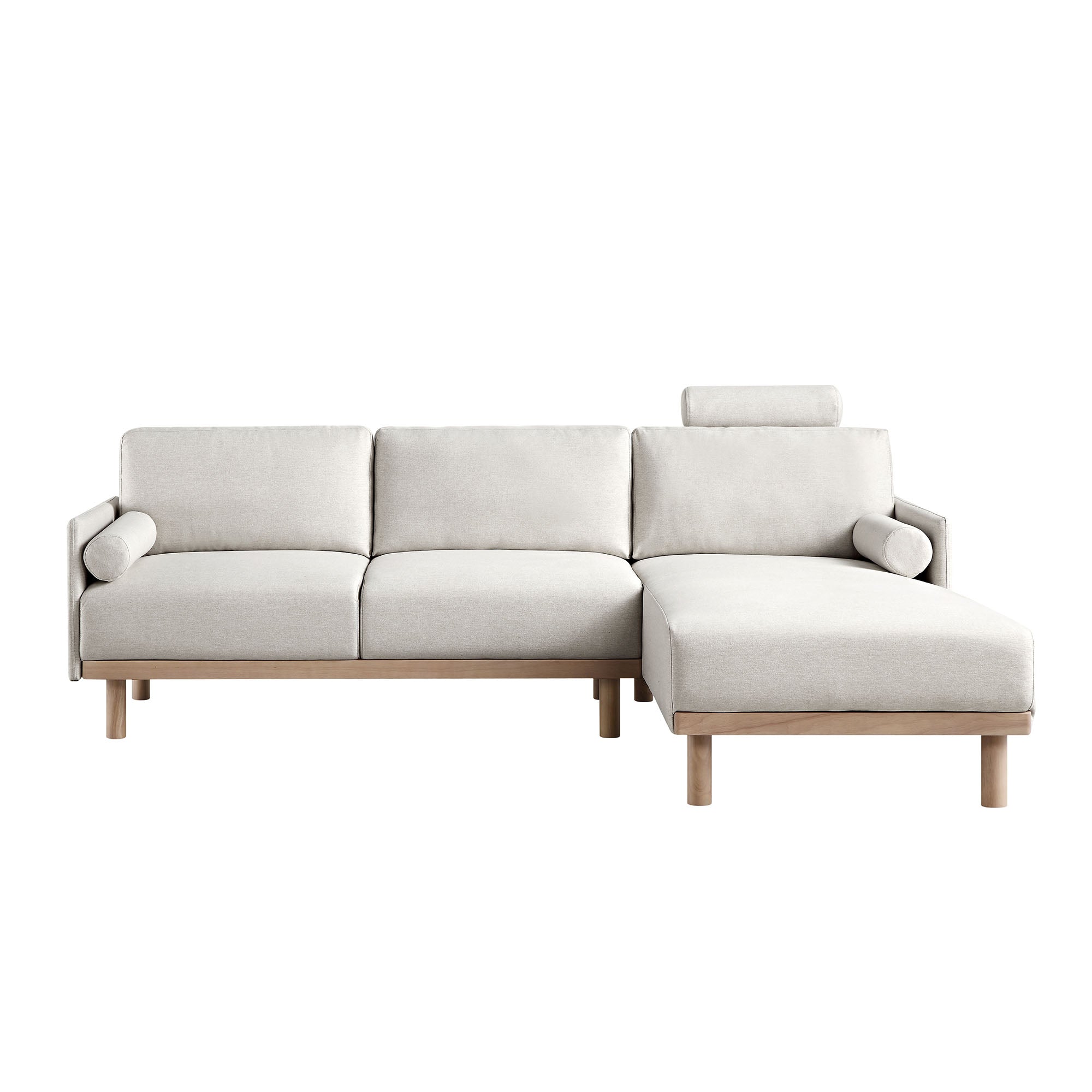 Timber Oatmeal Fabric Sofa, Large 3-Seater Chaise Sofa Right Hand