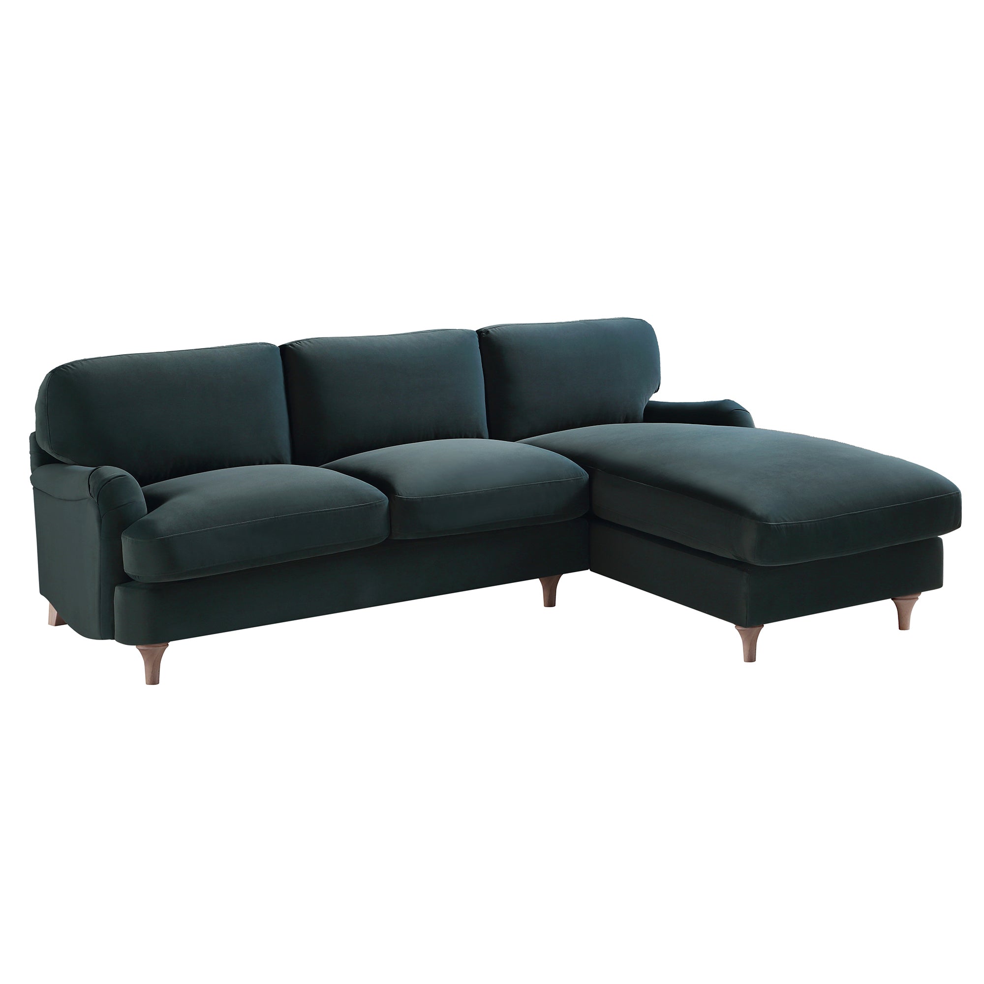 Daphnis Aegean Blue Velvet Sofa, Grande Chaise Sofa Right Hand