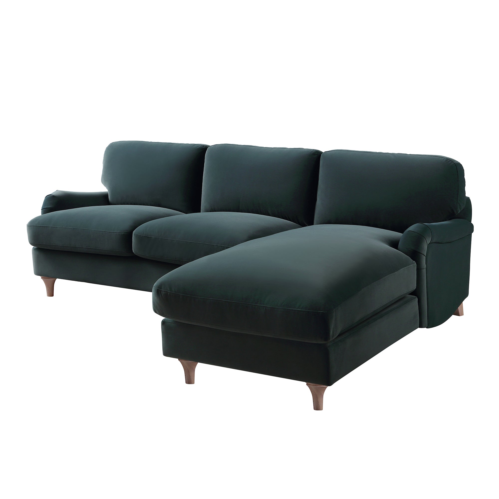 Daphnis Aegean Blue Velvet Sofa, Grande Chaise Sofa Right Hand