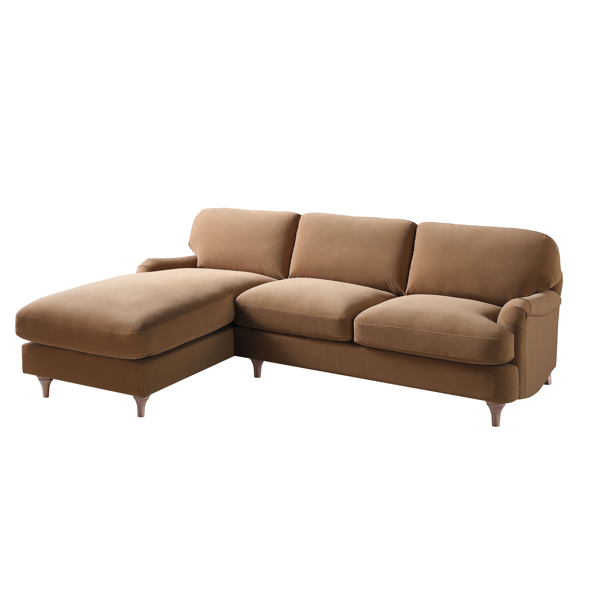 Daphnis Camel Velvet Sofa, Grande Chaise Sofa Left Hand