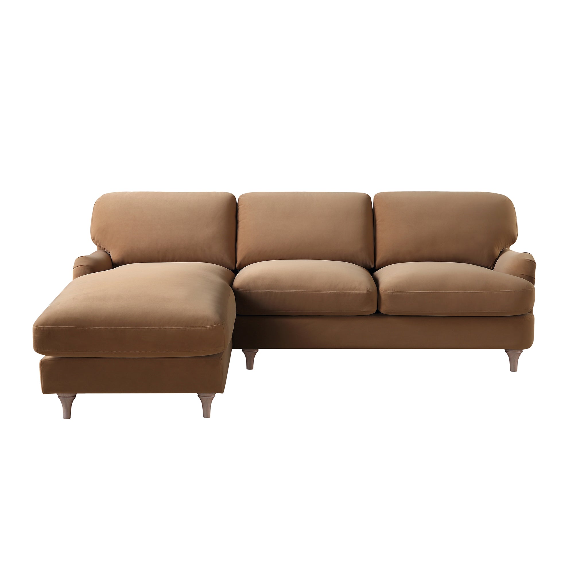 Daphnis Camel Velvet Sofa, Grande Chaise Sofa Left Hand