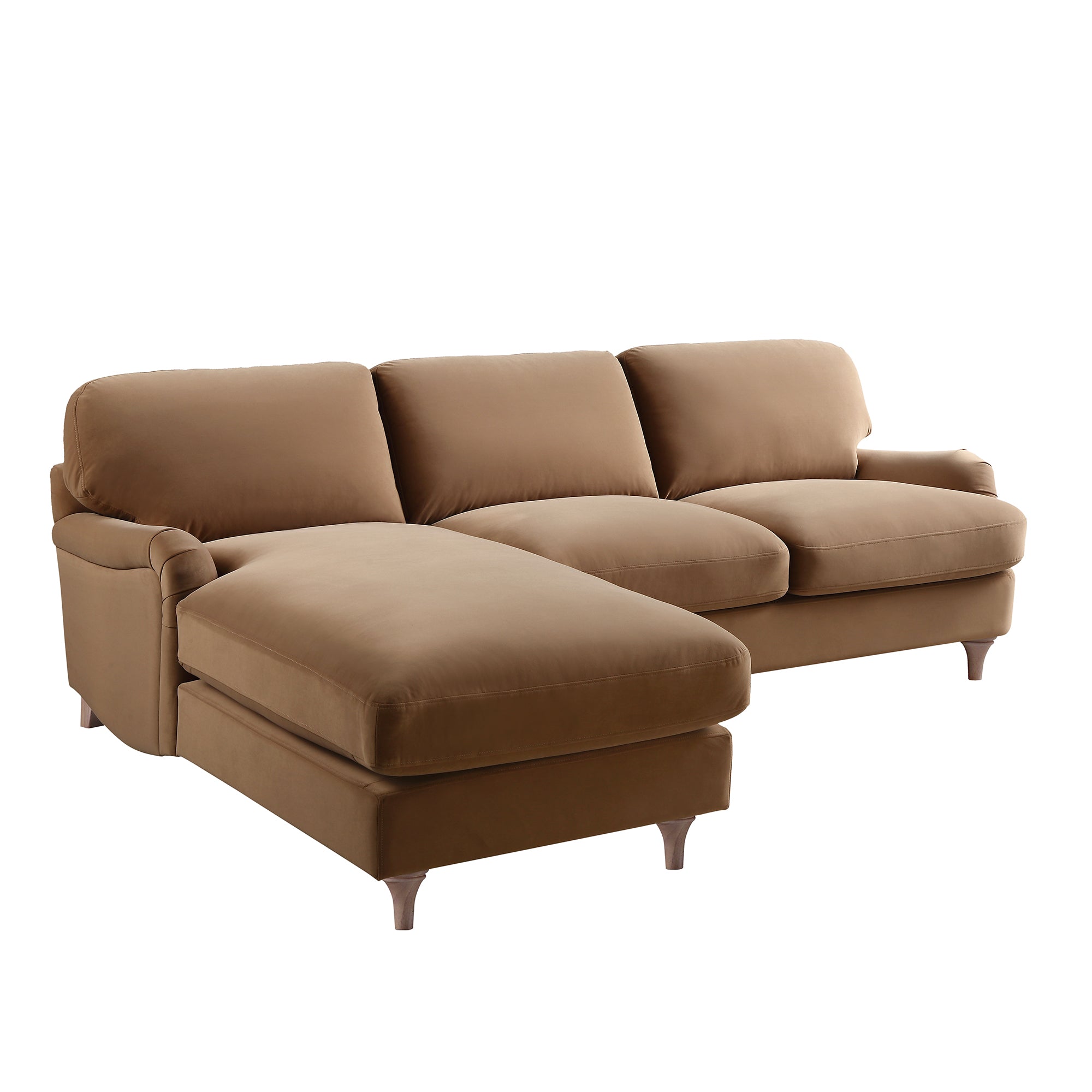 Daphnis Camel Velvet Sofa, Grande Chaise Sofa Left Hand