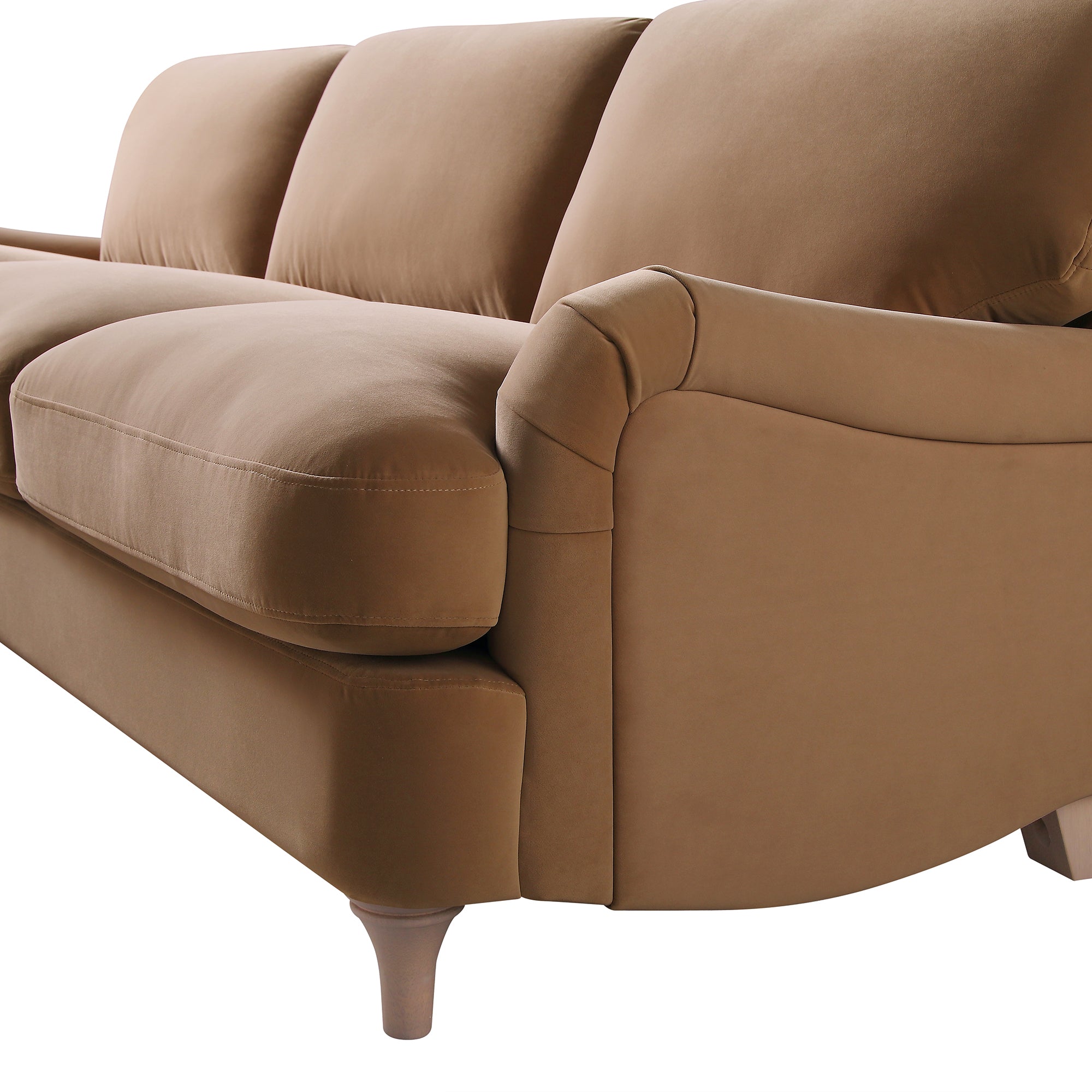 Daphnis Camel Velvet Sofa, Grande Chaise Sofa Left Hand